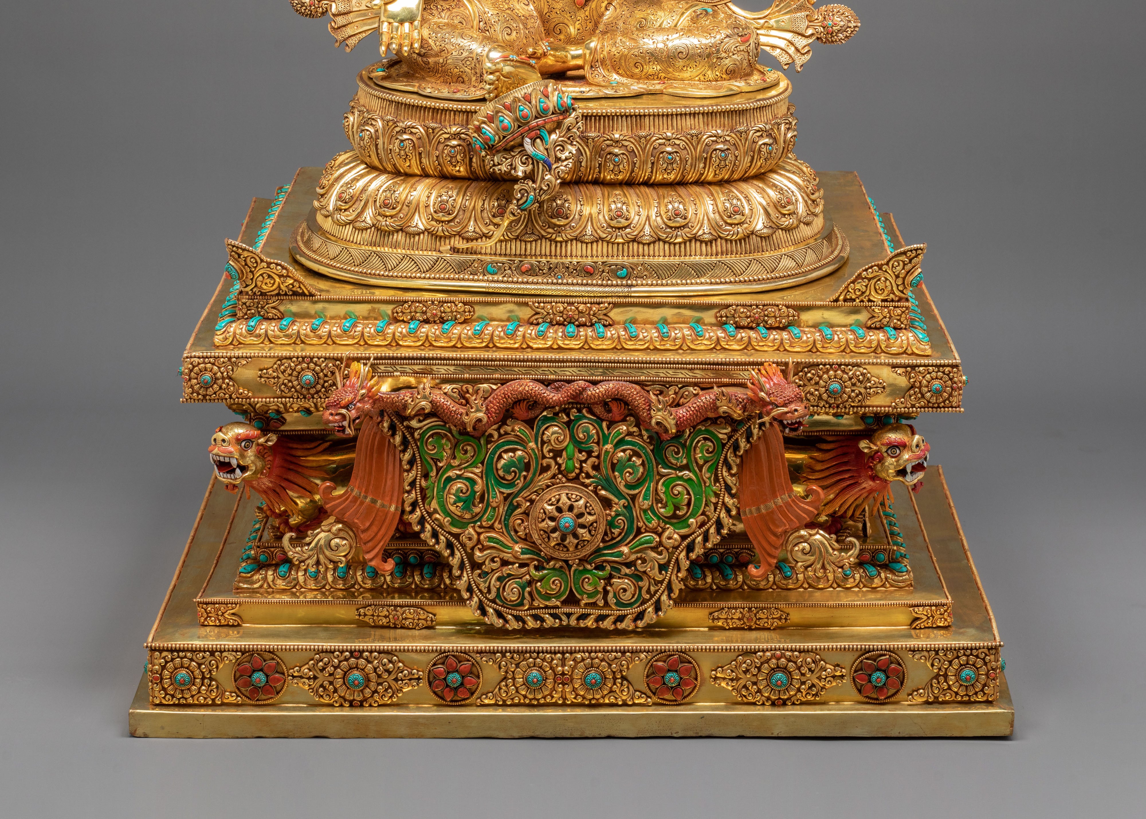 Green Tara Figurine on Throne | Buddhist Goddess Copper Statue