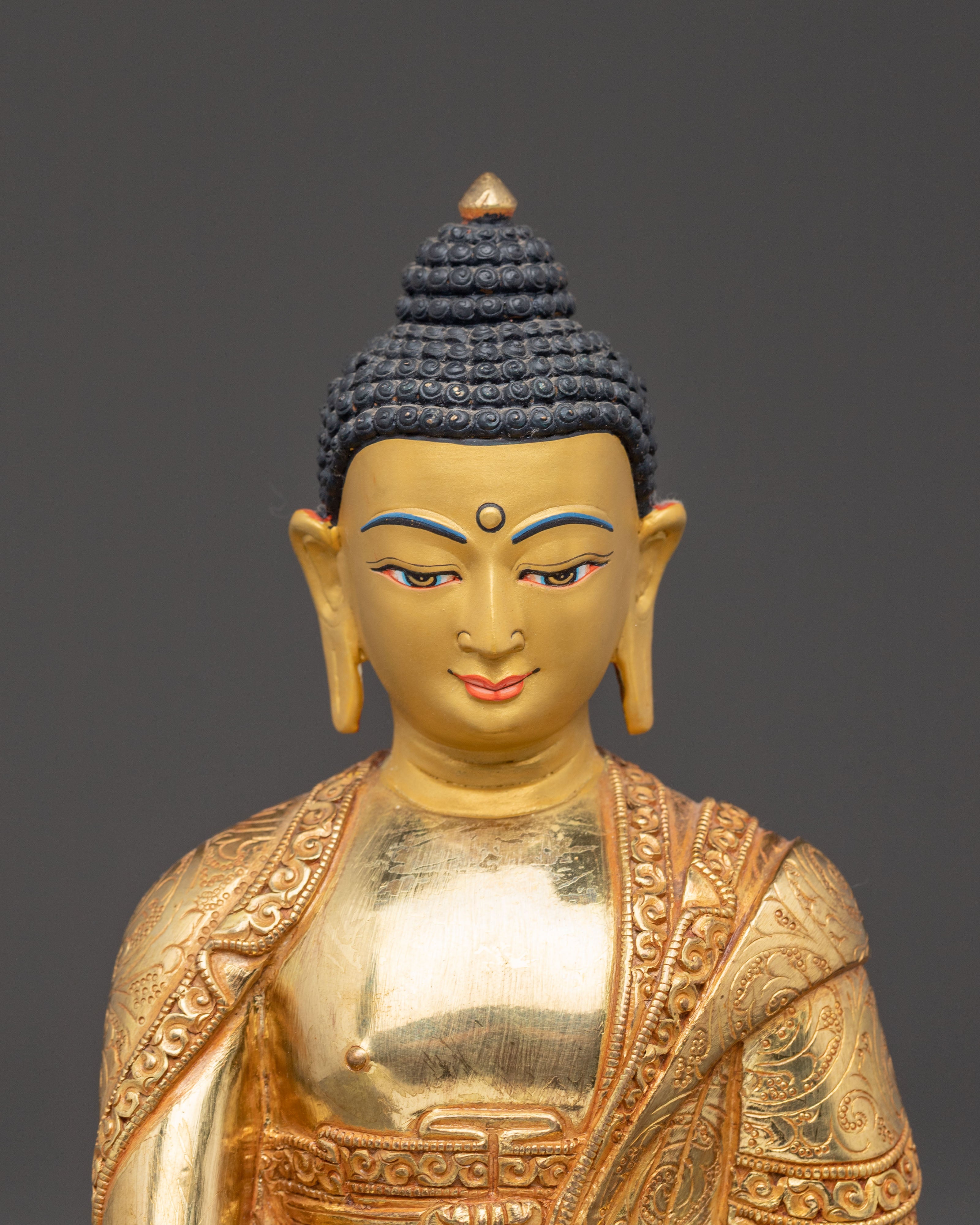 Divine Shakyamuni Buddha Statue - Hand-Gilded Copper Art
