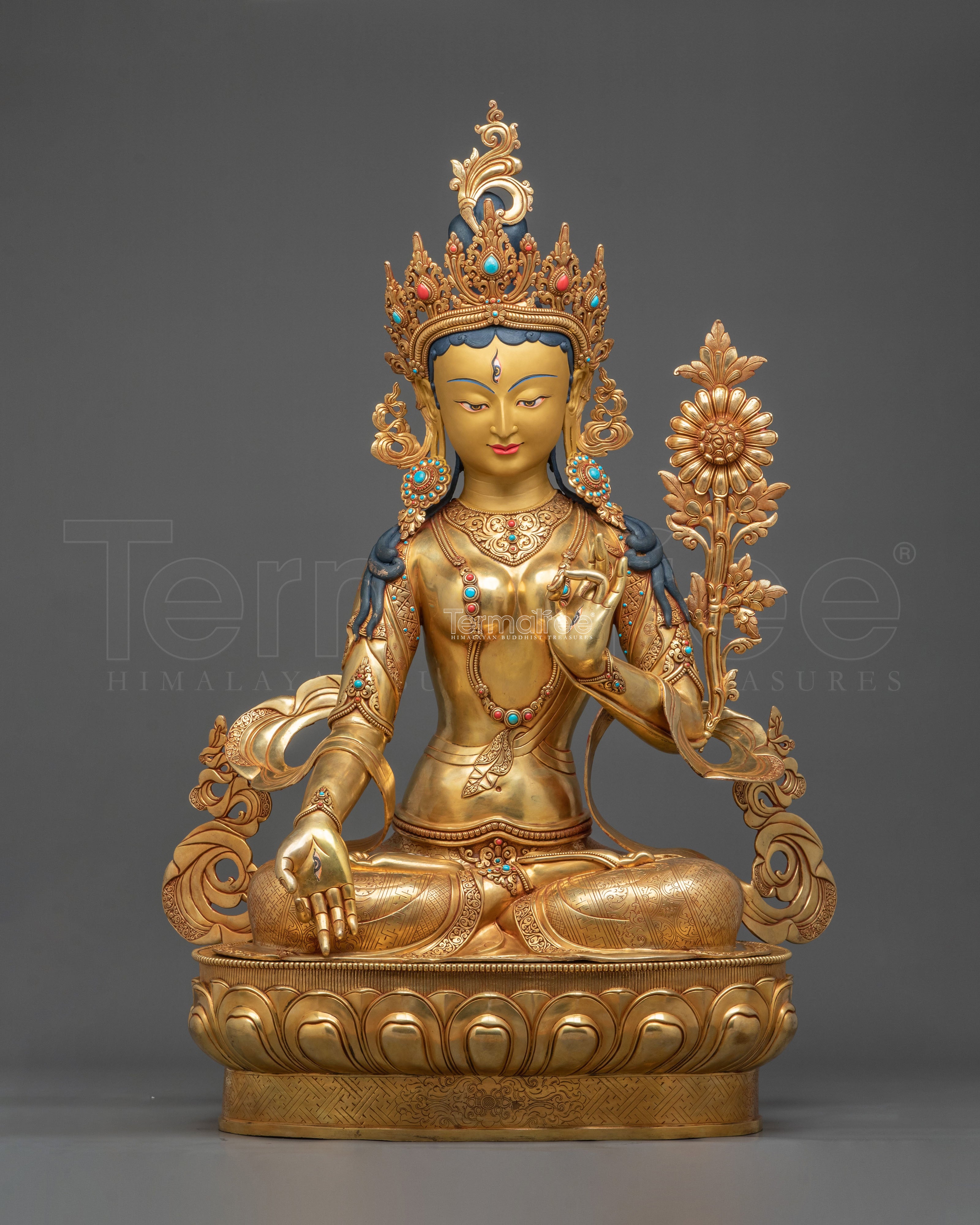 Goddess White Tara Statue | 104-cm 24K Gold Gilded Figurine