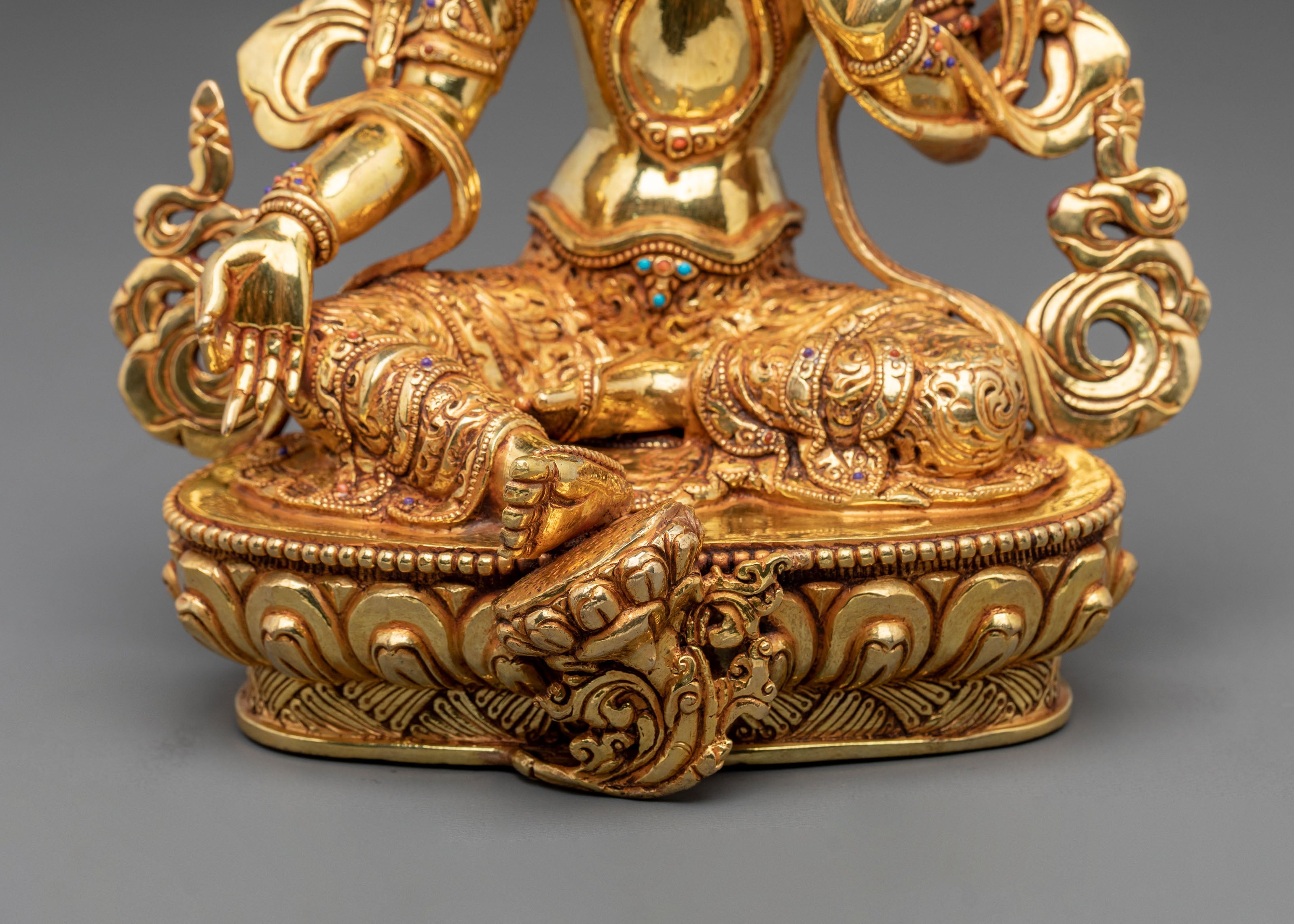 Green Tara 24K Gold Gilded Sculpture | Exquisite Copper Figurine