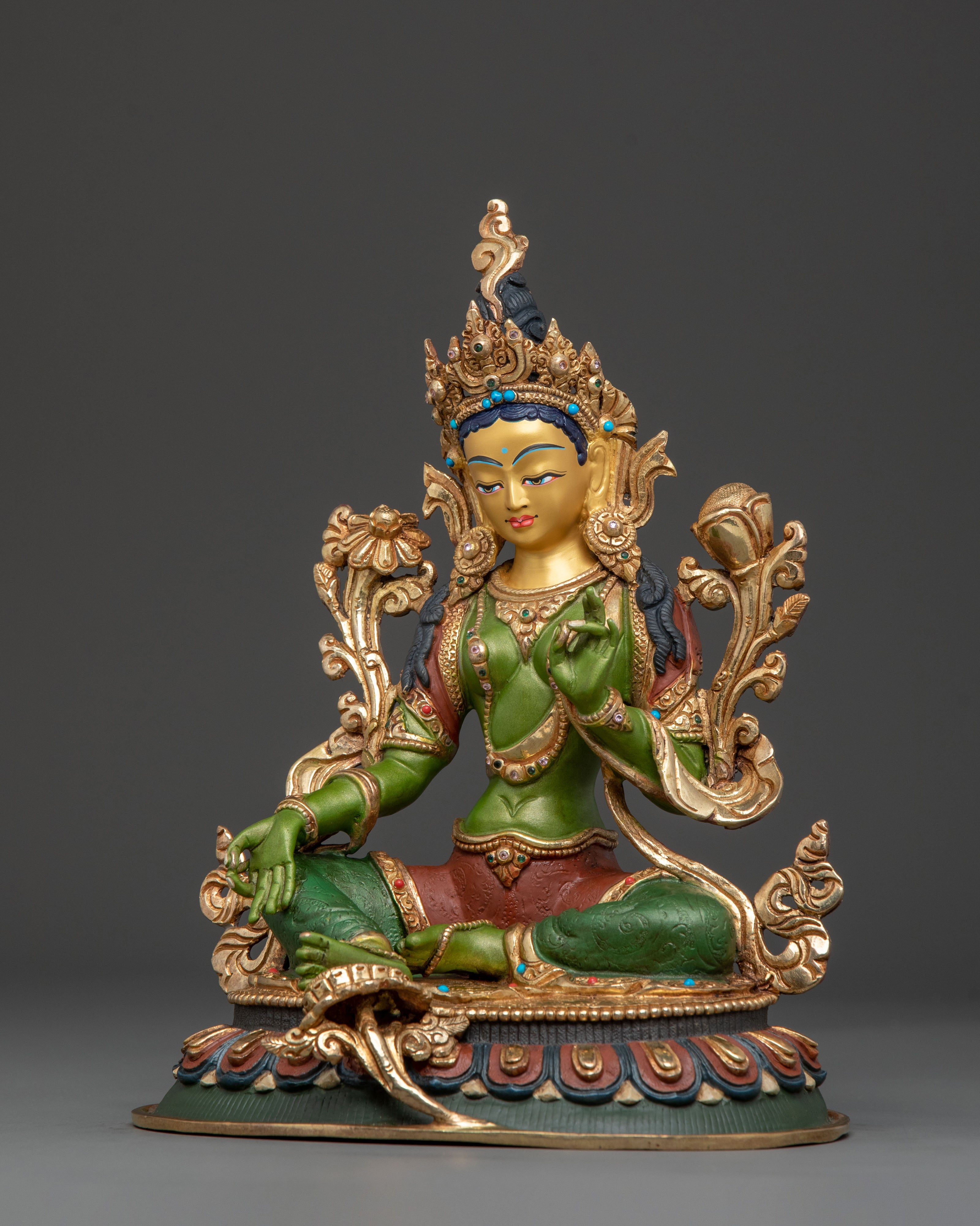 Green Tara Statue | 24K Gold Gilded Sacred Guardian