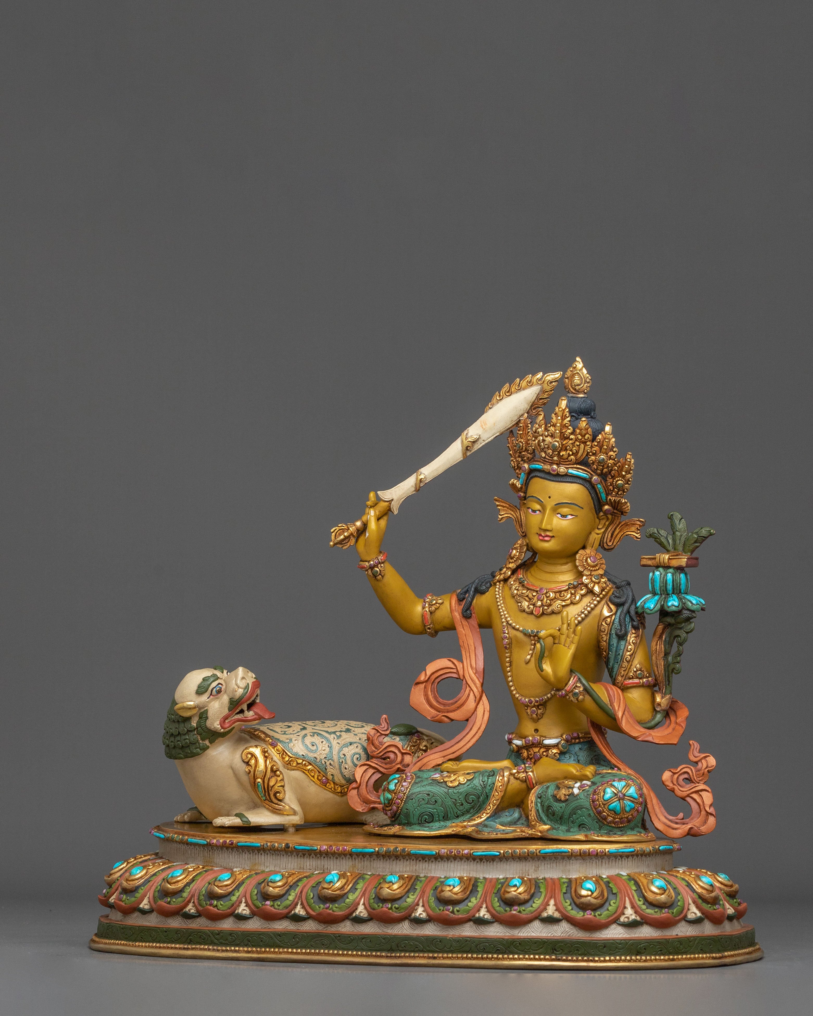 Simhanada Manjushri Buddhist Statue: Lion’s Roar of Wisdom
