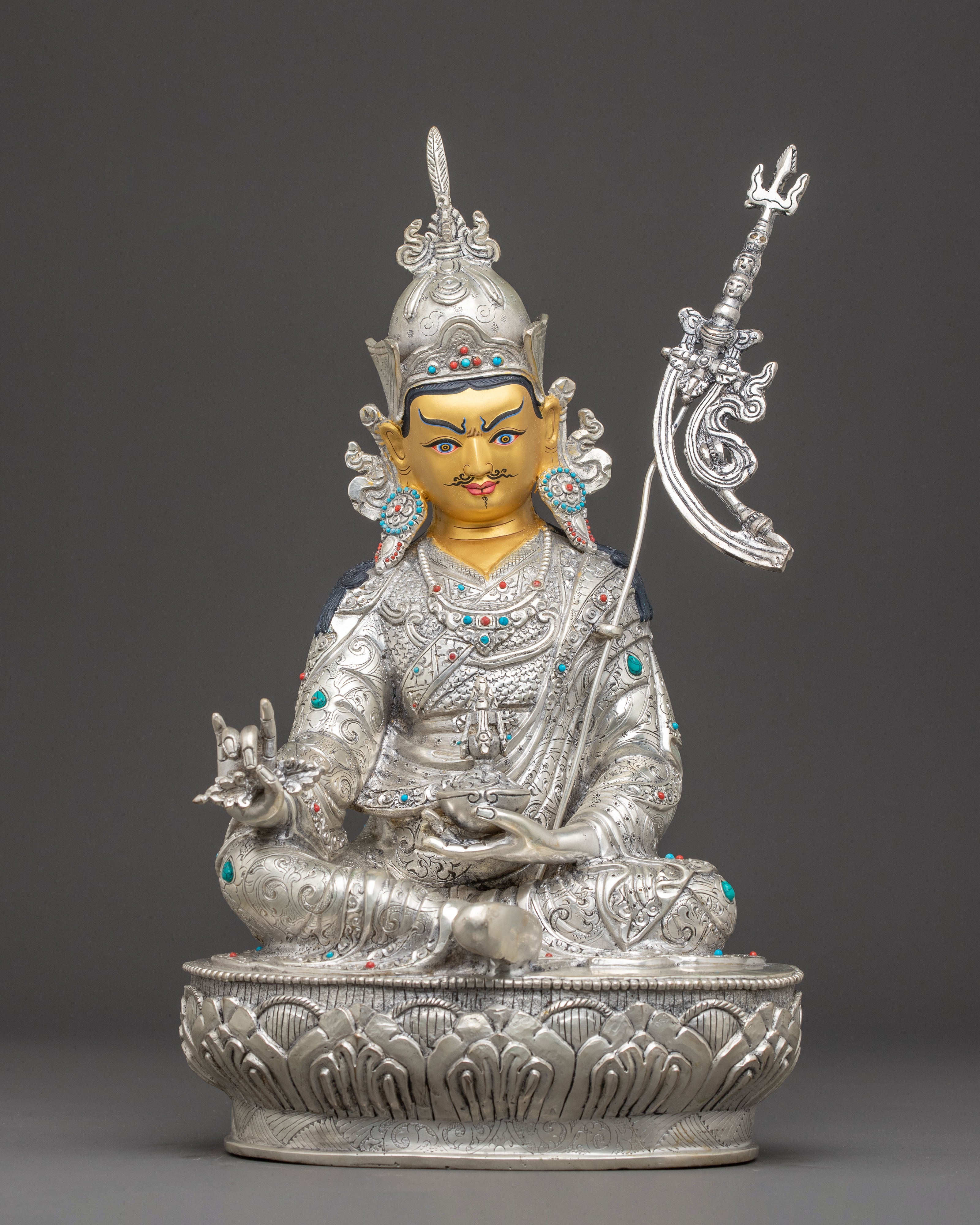 Silver Electroplated Guru Rinpoche Statue 