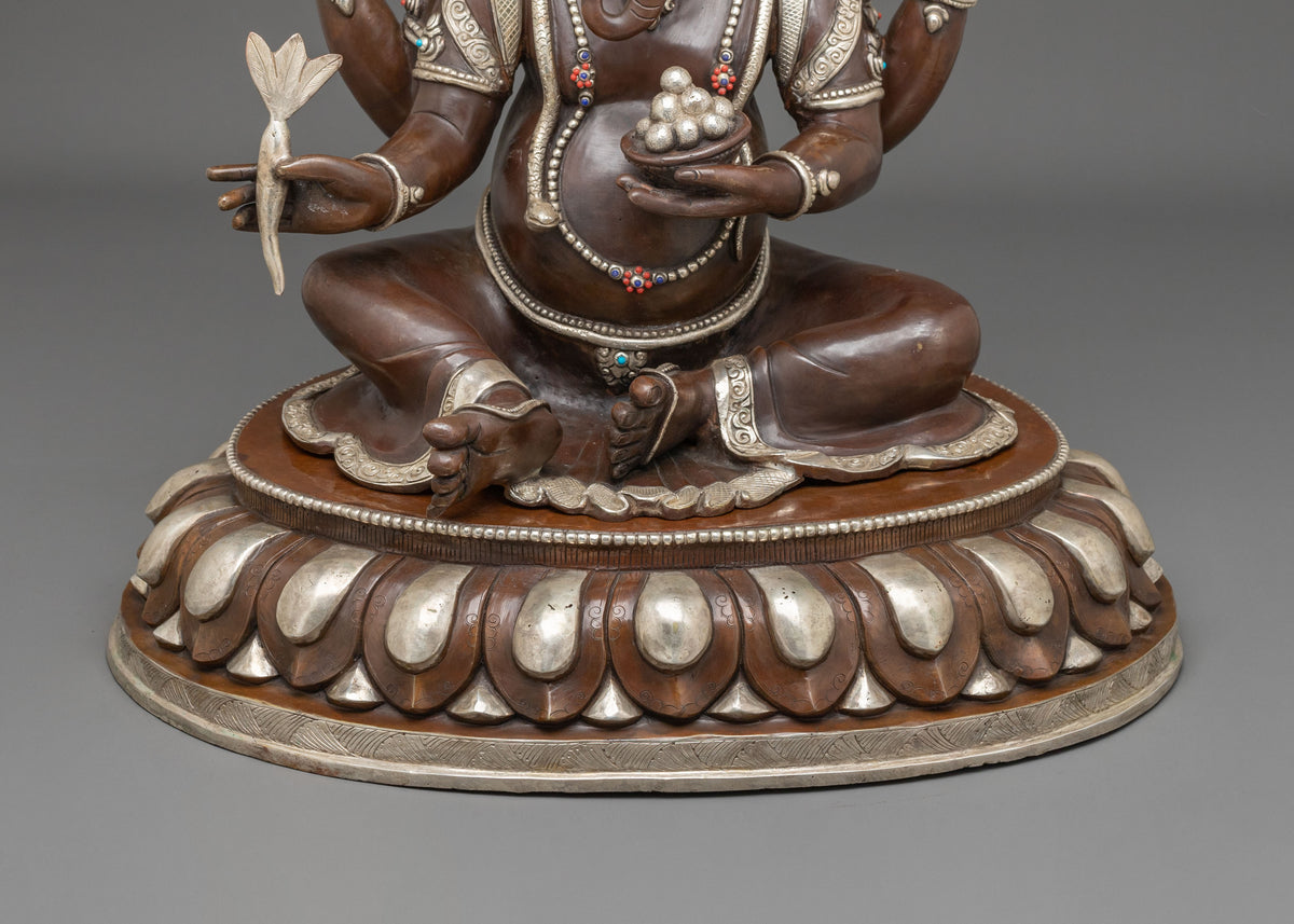 Oxidized Copper Ganesh Statue | Silver-Plated Hindu Deity Sculpture