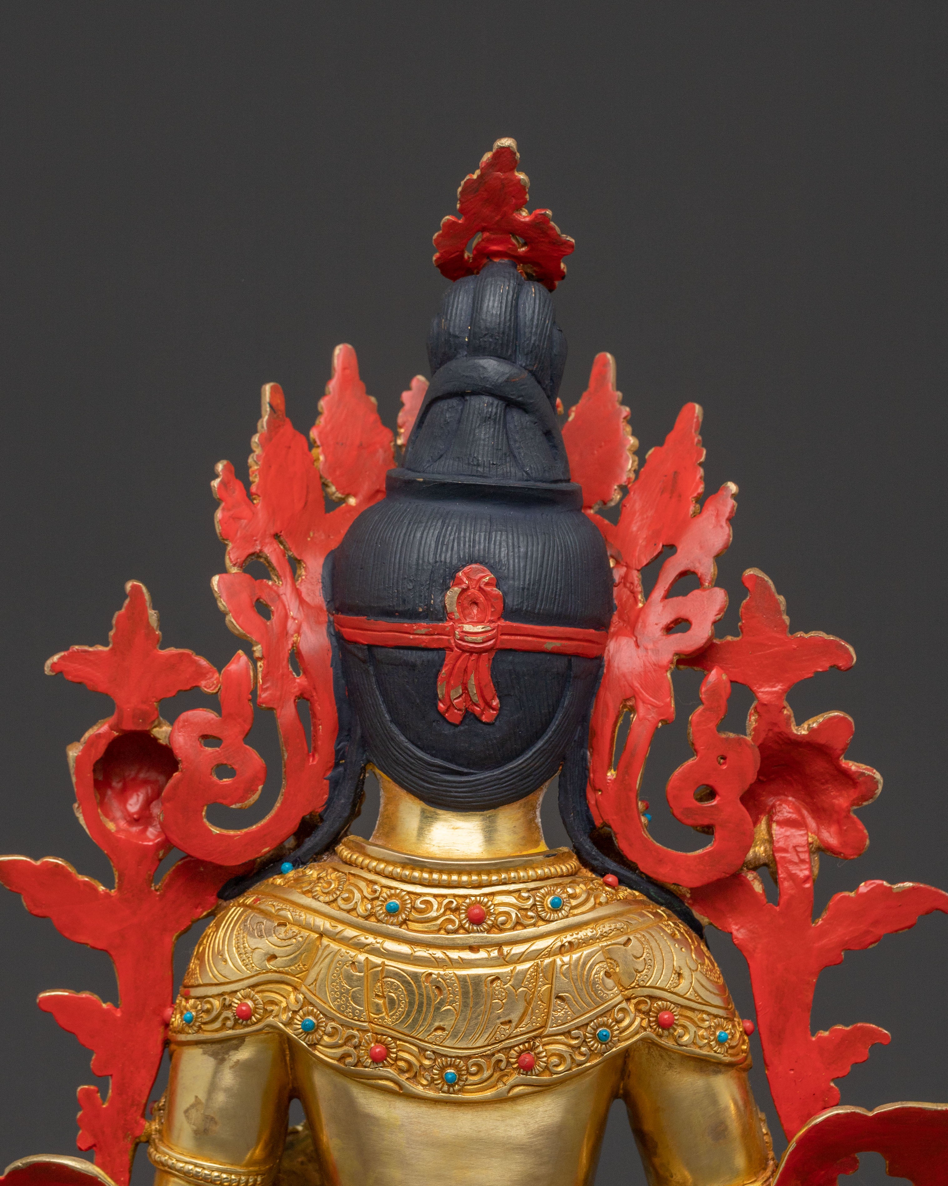 Green Tara Sacred Blessing Statue - Handcrafted 24K Gilded
