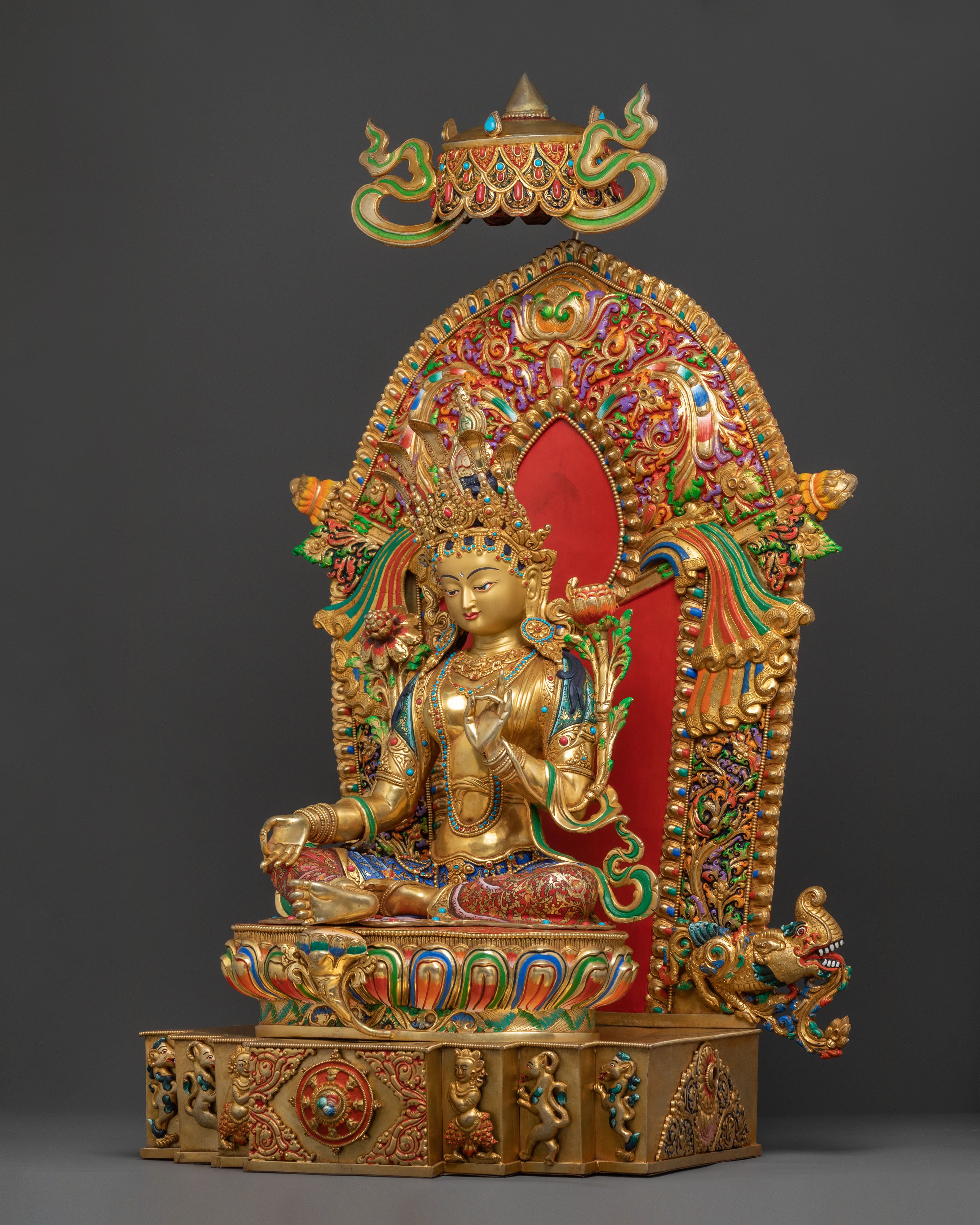 Green Tara Sculpture on Throne | Goddess of Compassion
