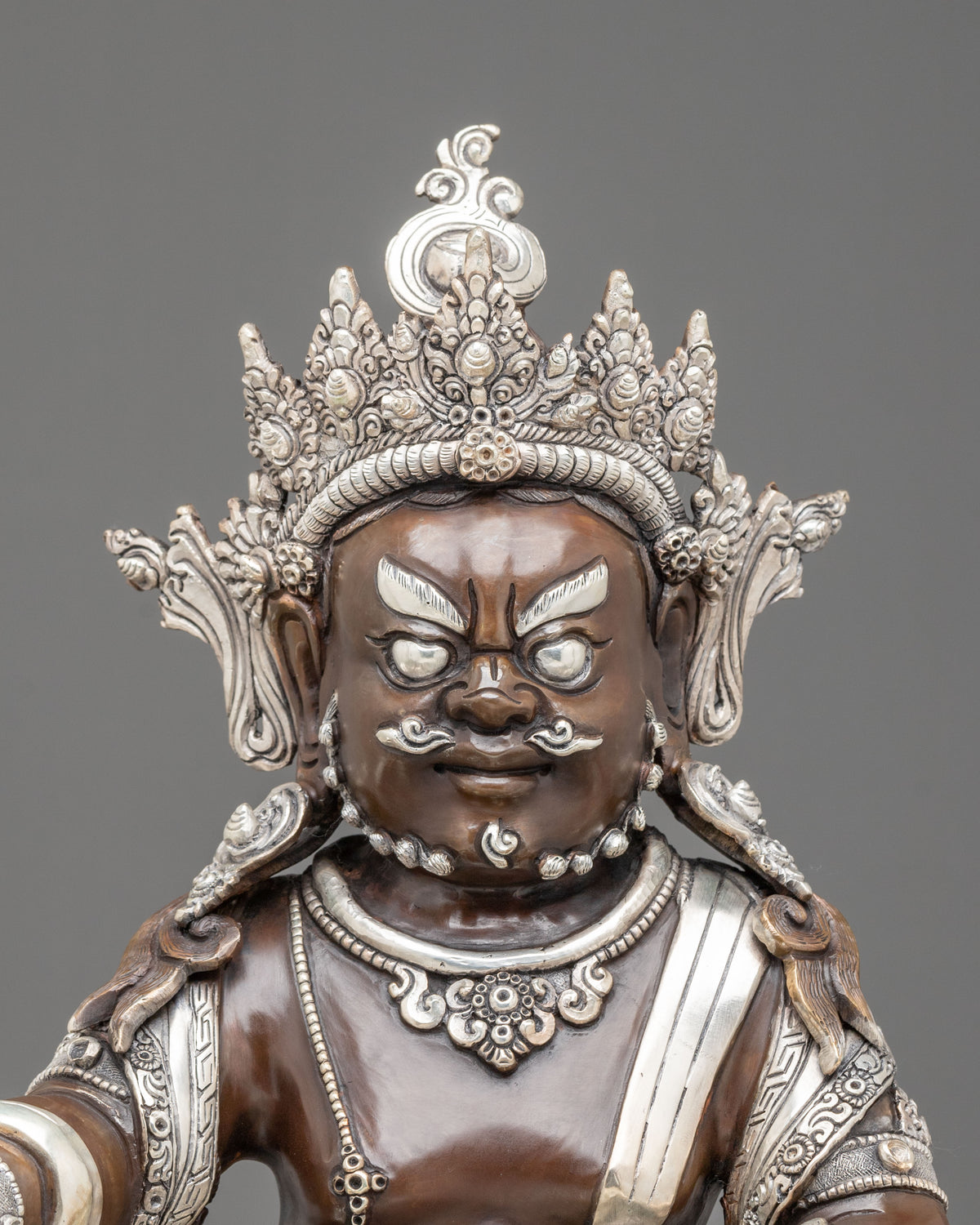 Dzambhala Oxidized Copper Statue with Silver Plating | Home Decor