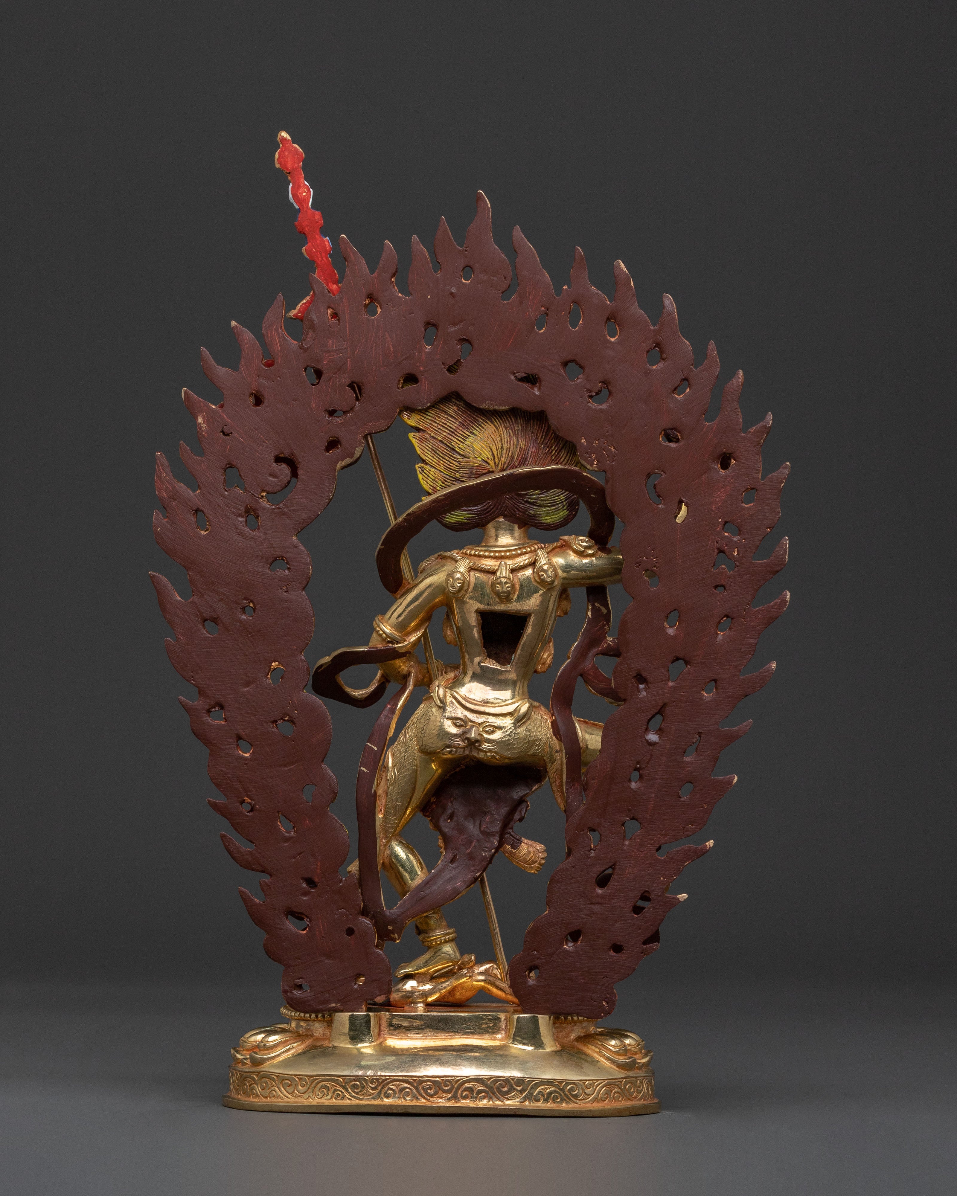 Simhamukha Figure of Power: Hand-Gilded Copper