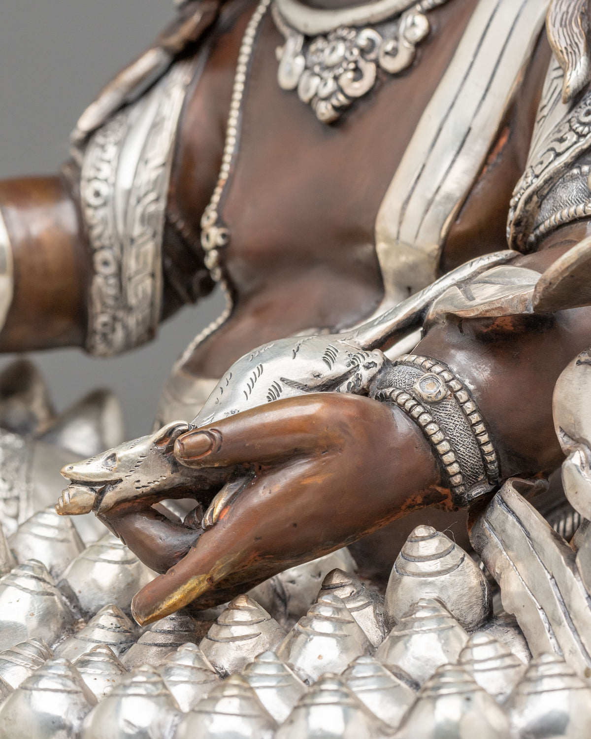 Dzambhala Oxidized Copper Statue with Silver Plating | Home Decor