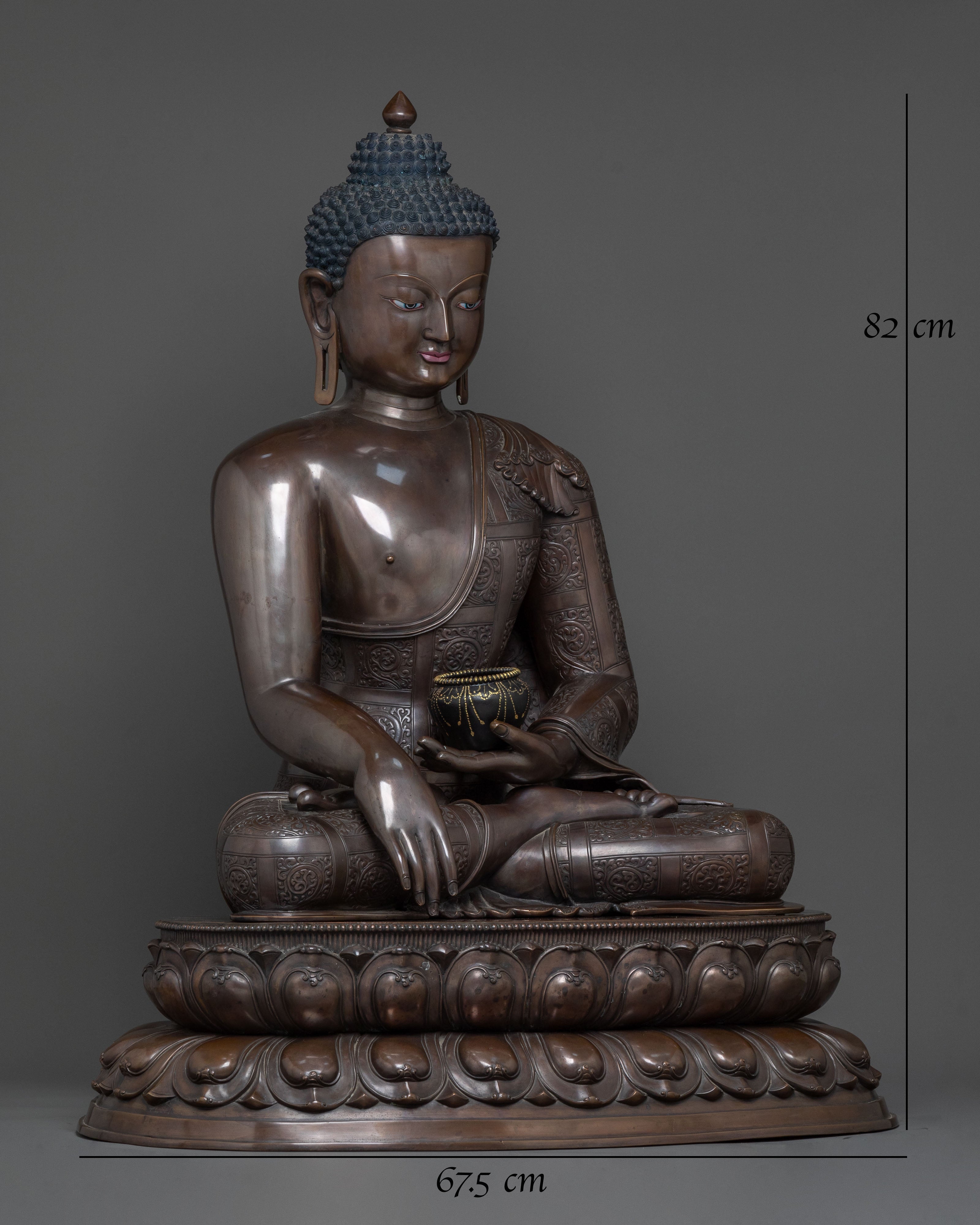Shakyamuni Buddha Statue: Oxidized Copper Altar Decor