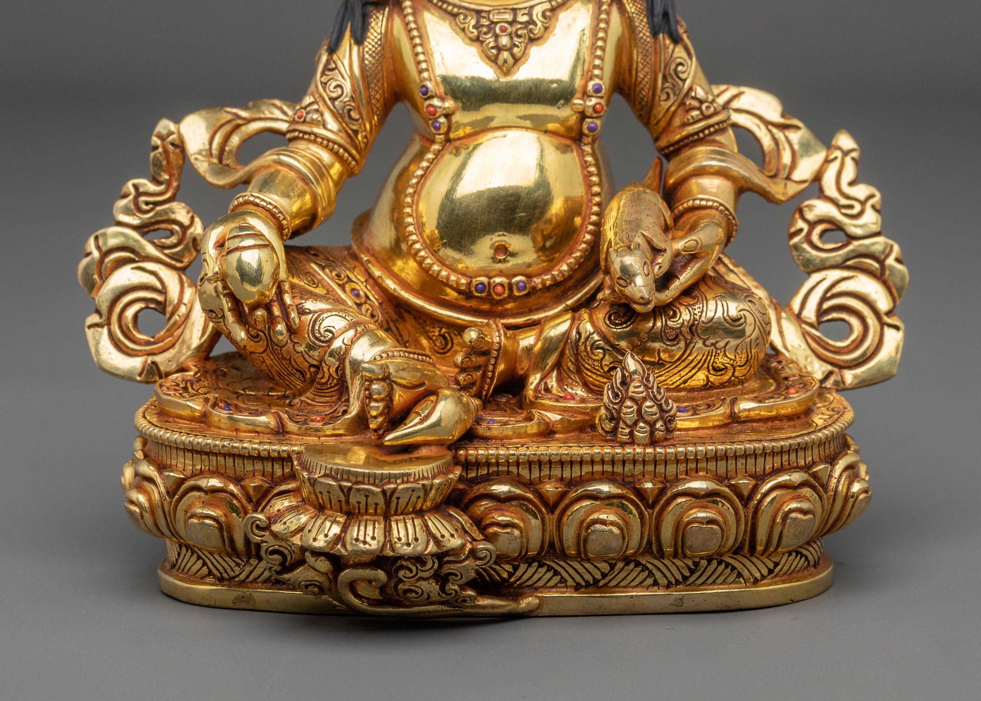 Dzambhala Wealth God Spiritual Statue | 24K Gold Gilded Copper Sculpture
