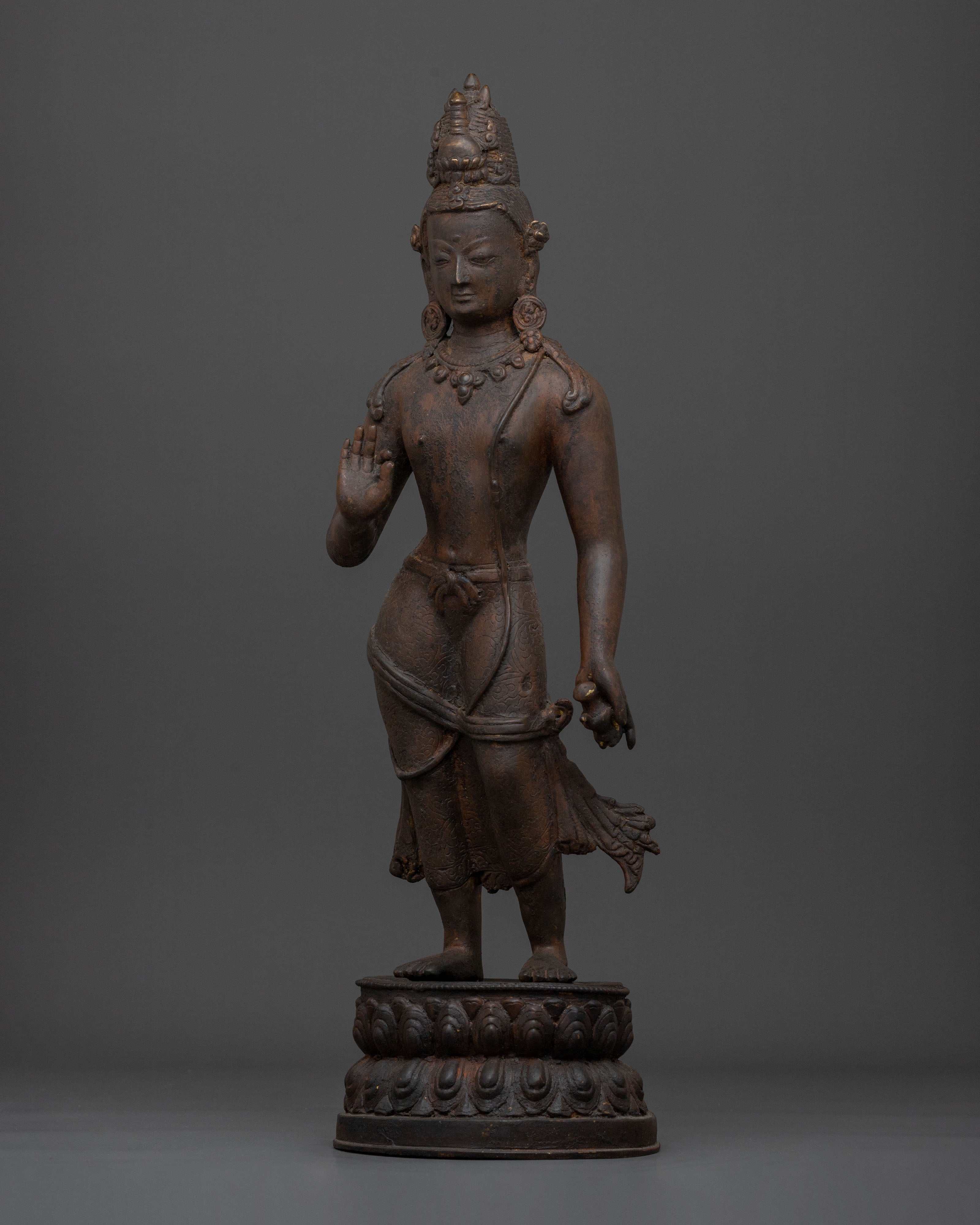 Maitreya Buddha Sacred Sculpture with Antique Finish