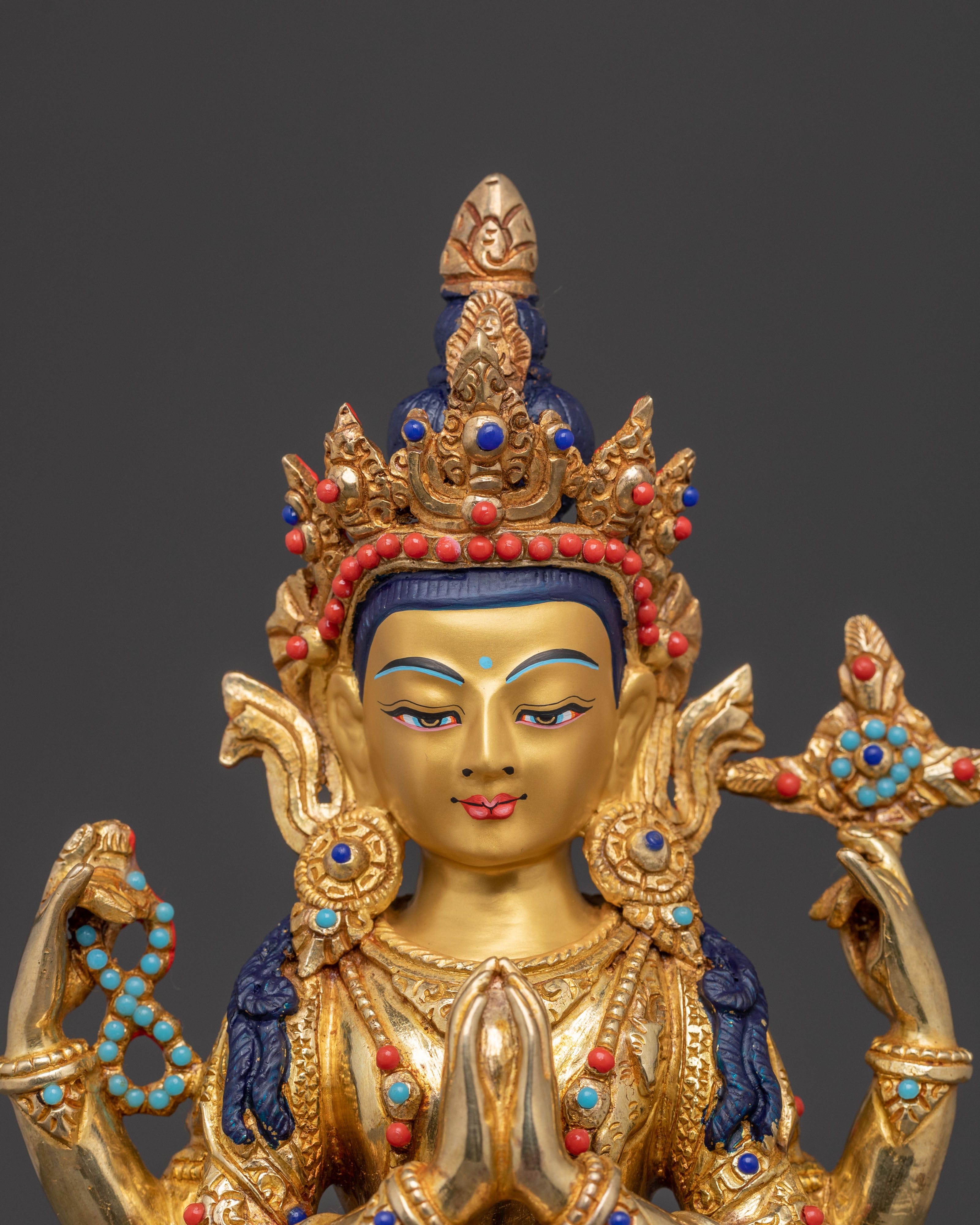 Chenrezig Bodhisattva Sacred Statue – 24K Gold Gilded Art