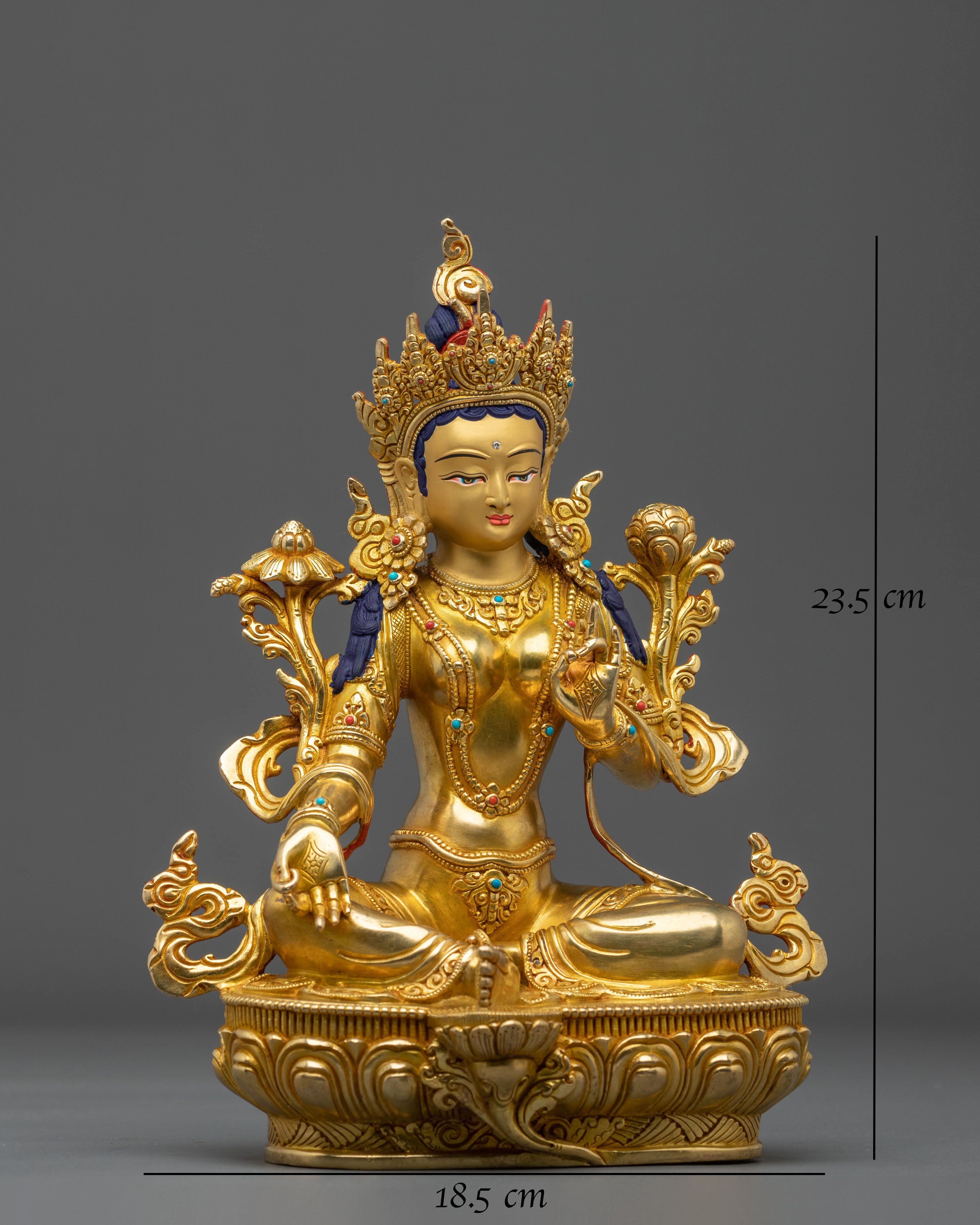 Green Tara Statue: 24K Gold Gilded