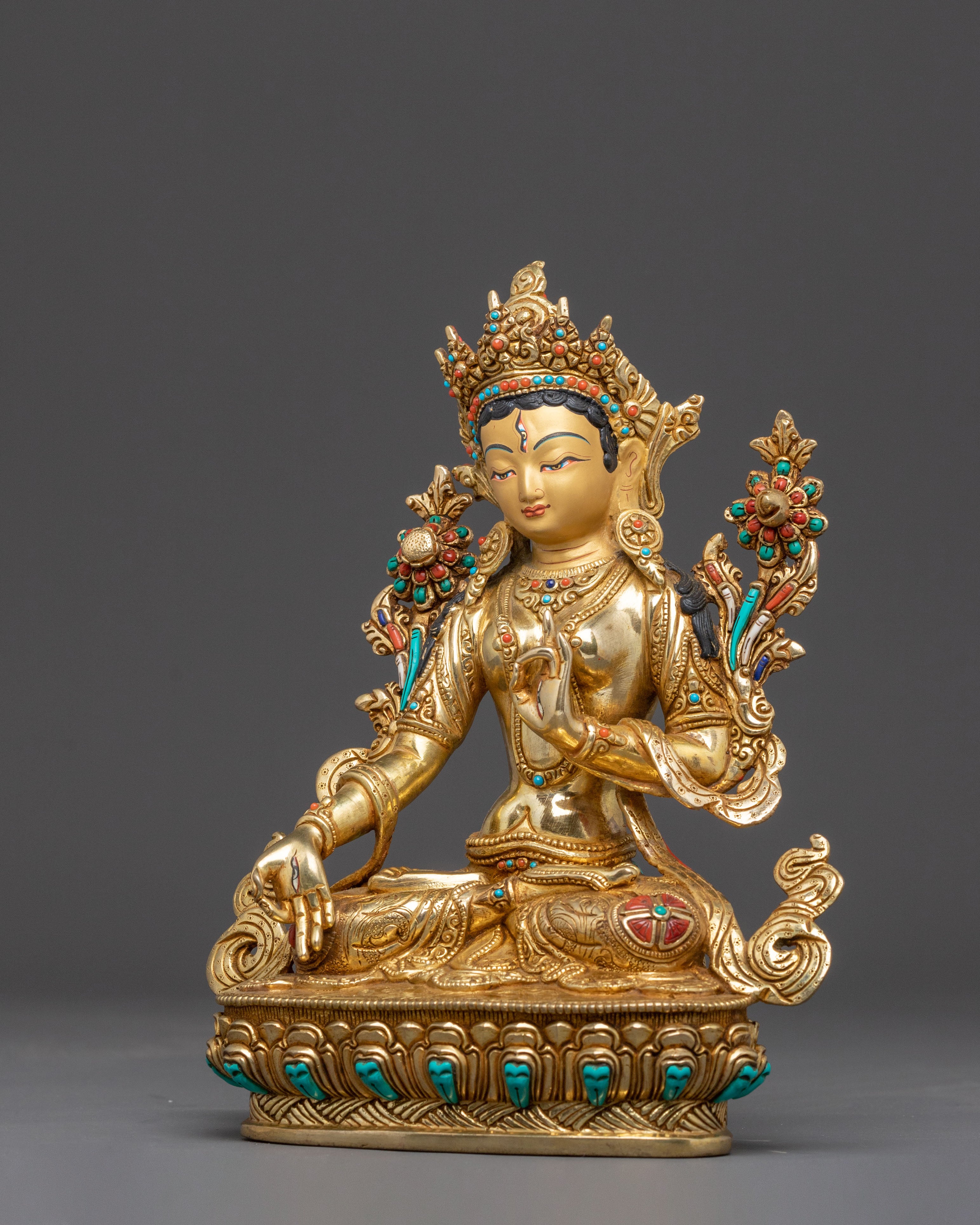 Divine Statue of White Tara – Handcrafted & Gilded