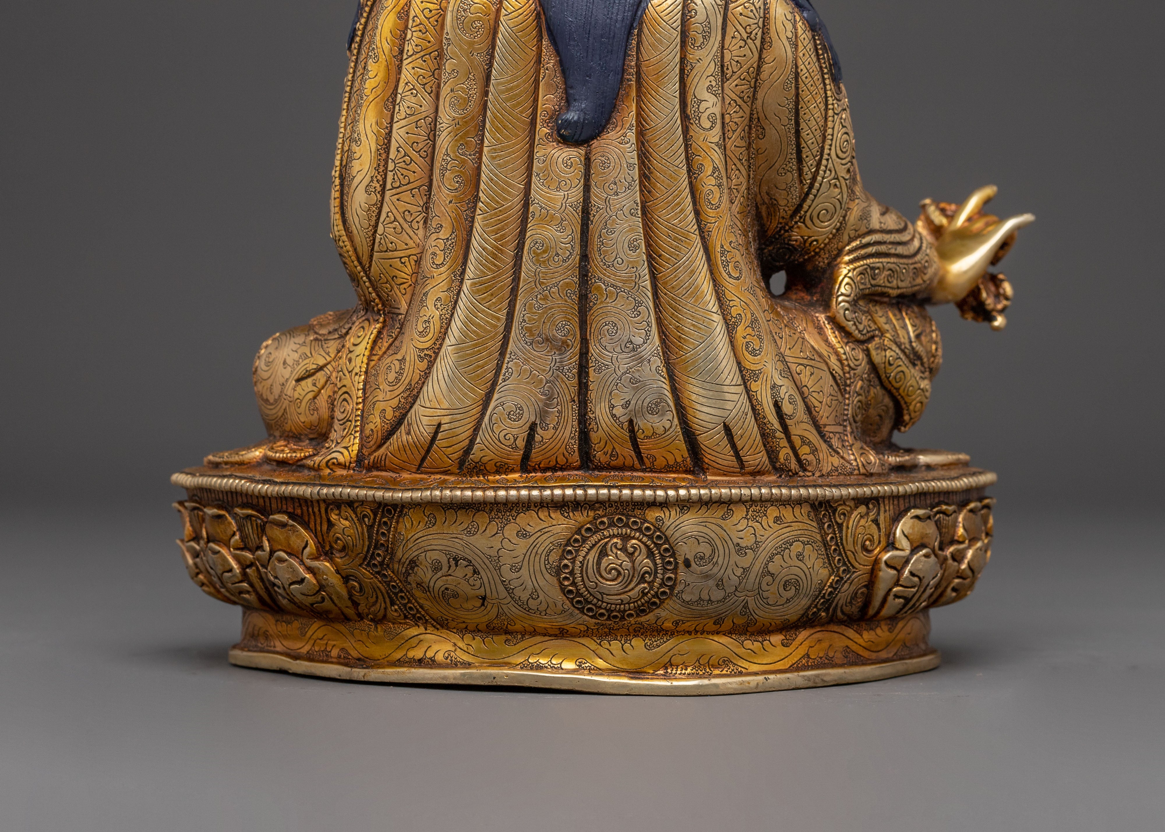 Tibetan Guru Rinpoche Buddhist Statue: 24K Gold Gilded Masterpiece