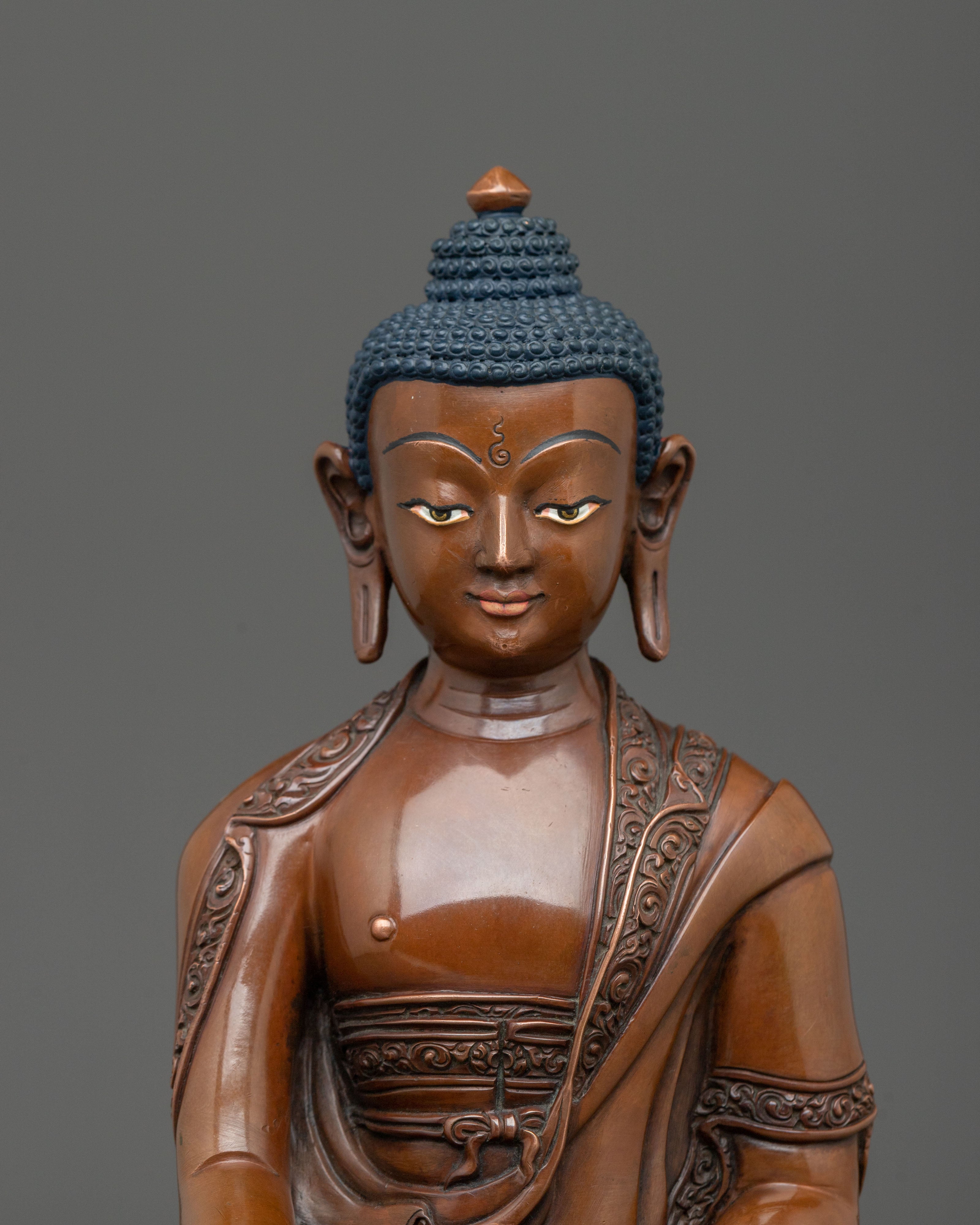 Shakyamuni Buddha Sacred Oxidized Copper Sculpture