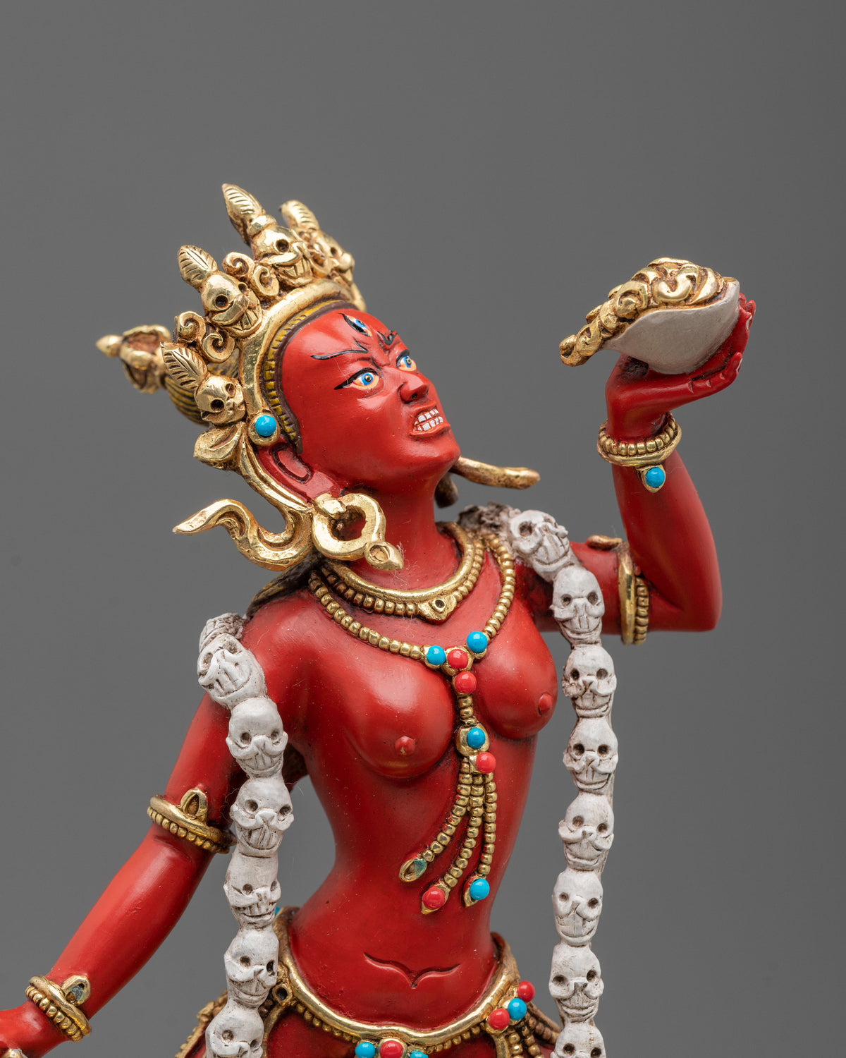 Copper Vajrayogini Statue with Gold and Acrylic Painting | Flame of Wisdom