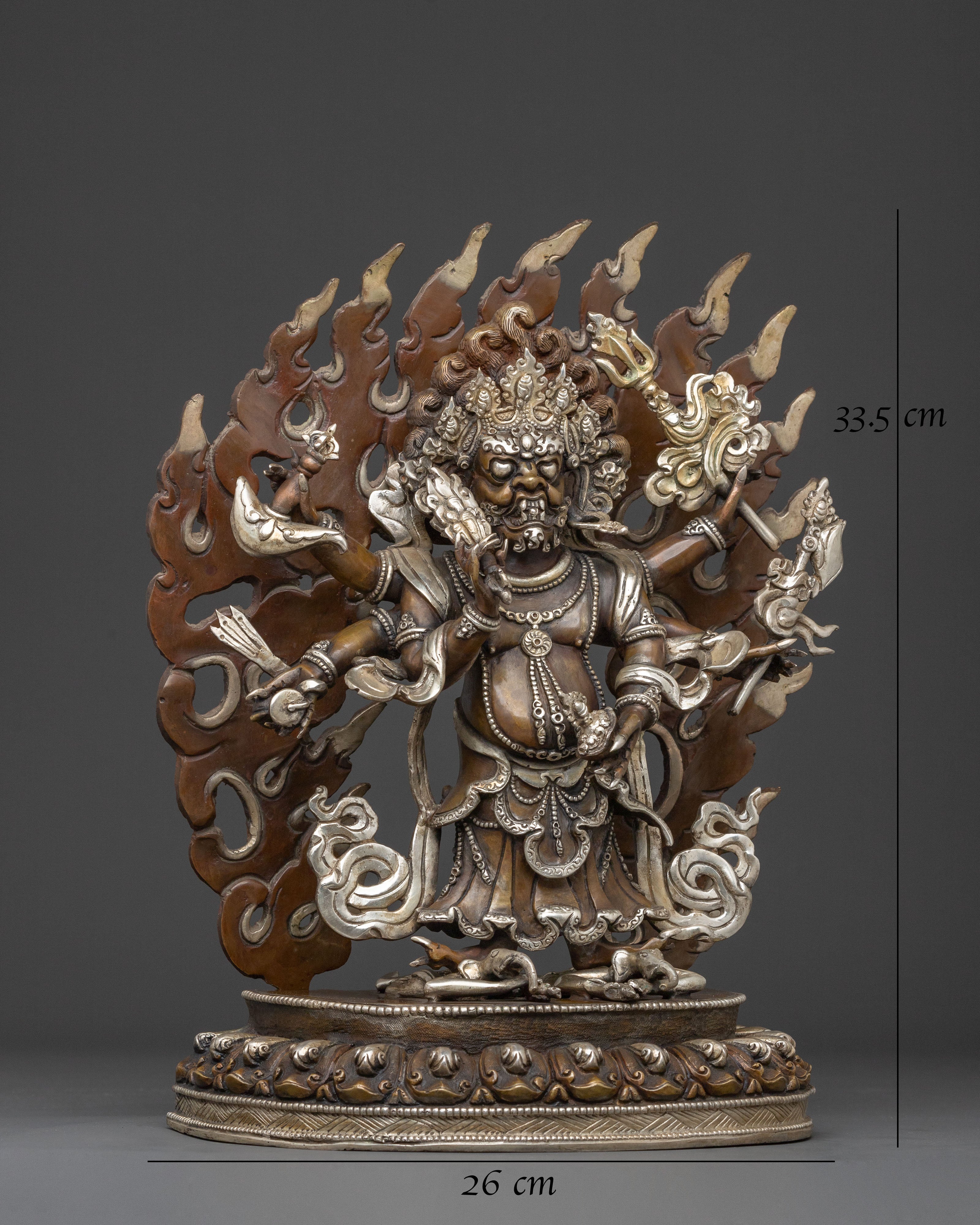 White Mahakala Spiritual Statue | Silver Plated Elegance