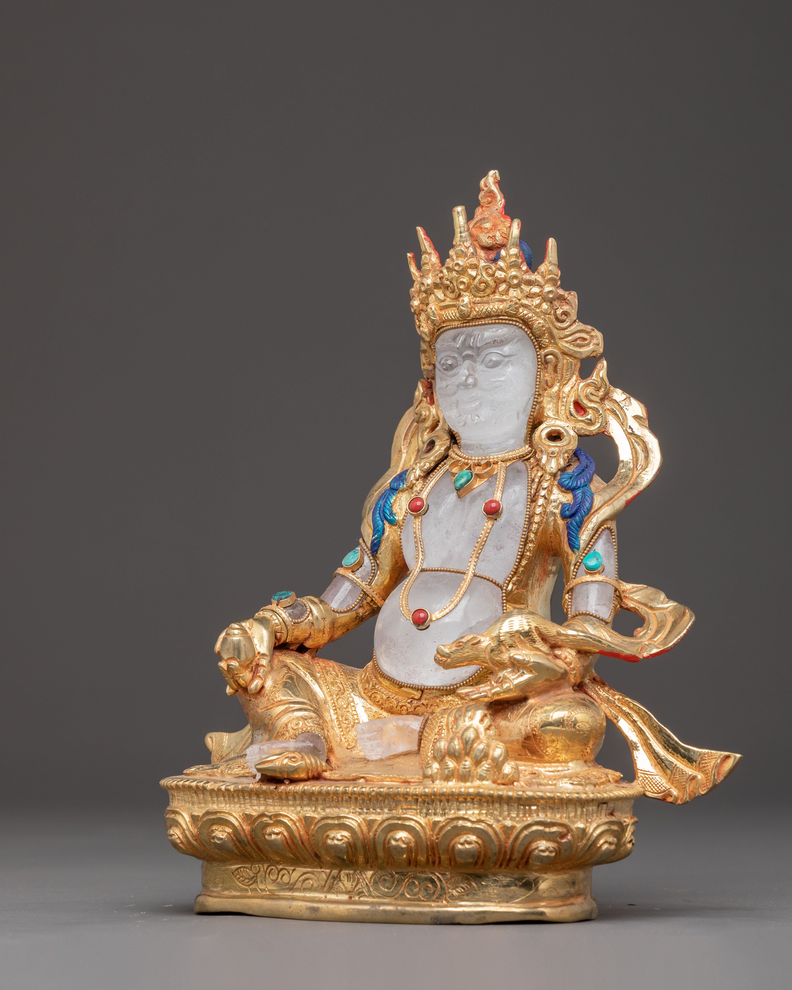 Crystal Dzambhala Statue: Buddhist Deity of Wealth and Prosperity