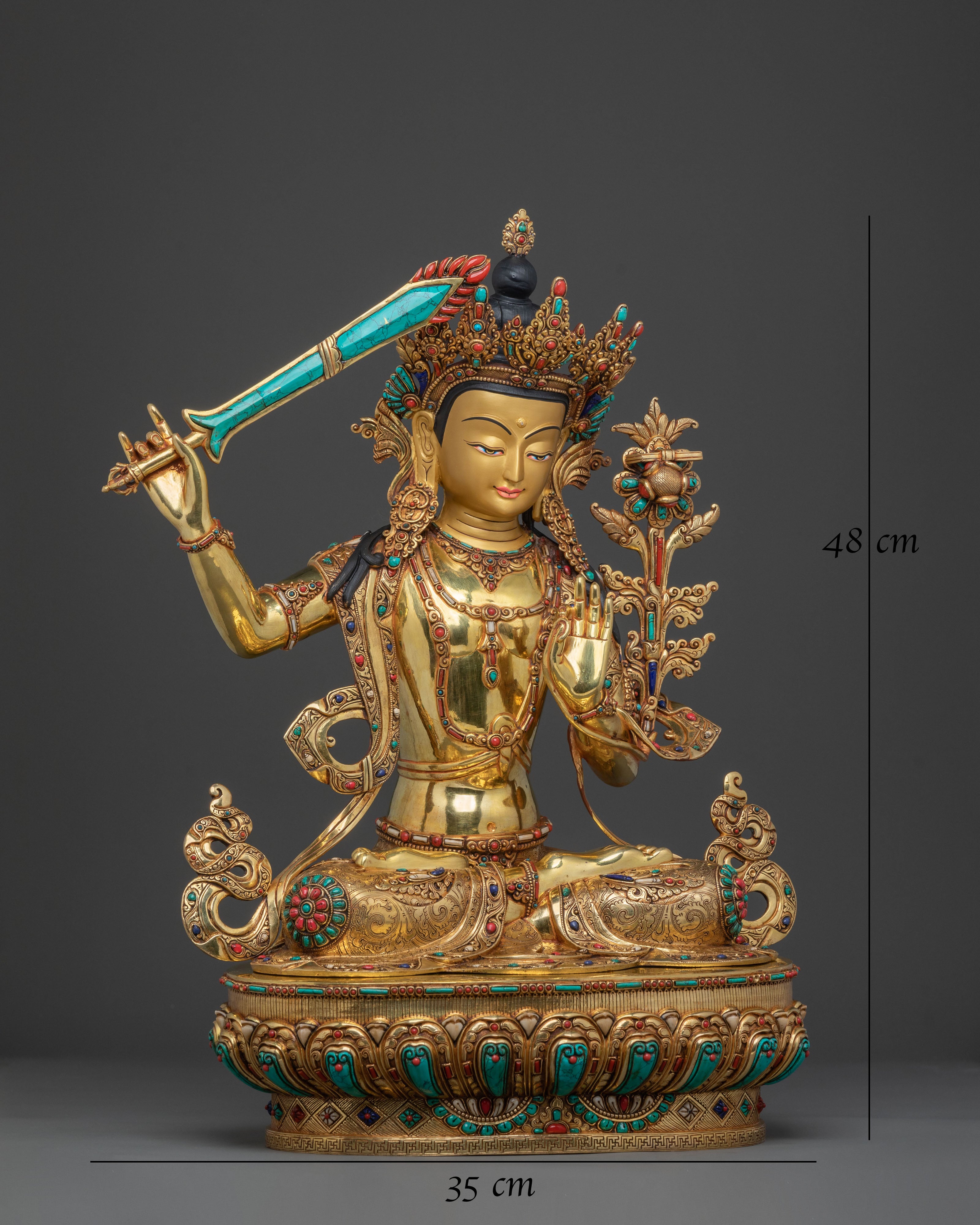 Manjushri Peaceful Meditation Statue | 24k Gold Glided