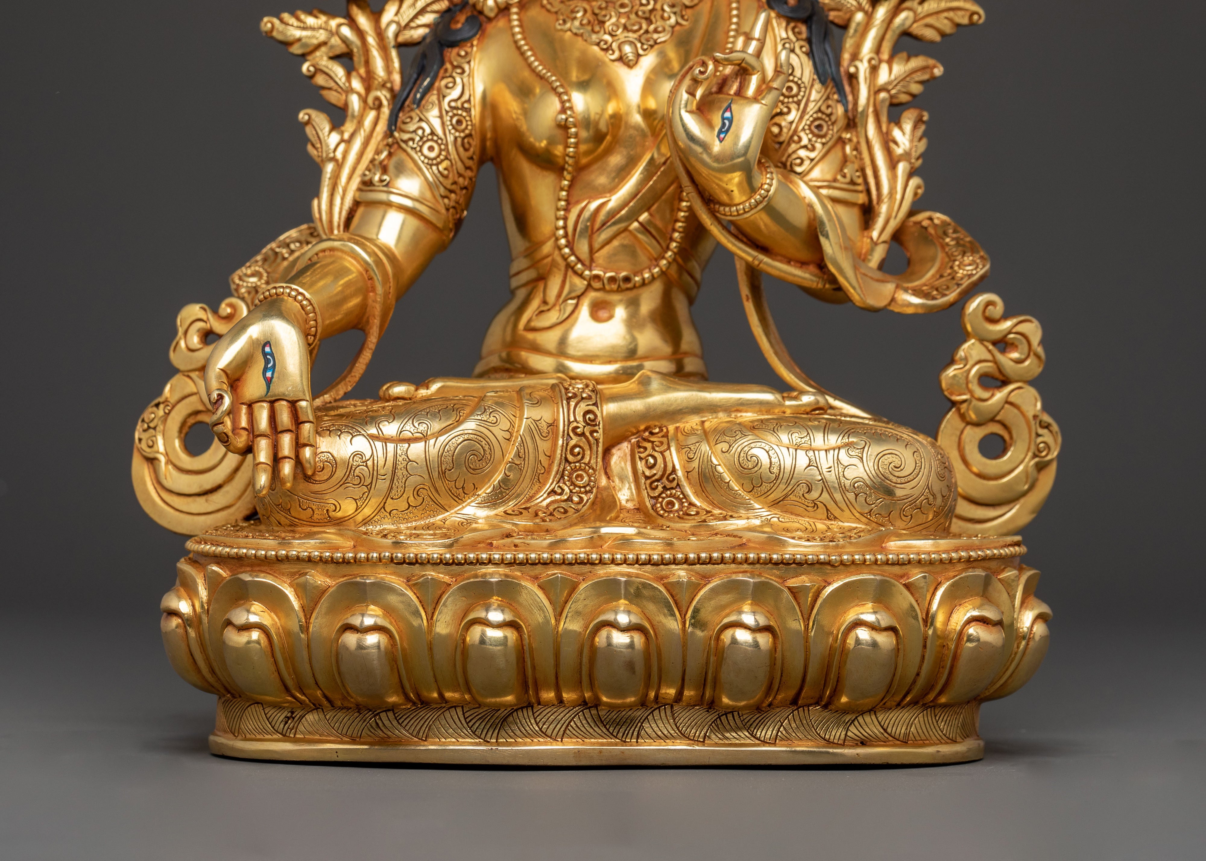 White Tara Meditation Deity Statue: 24K Gold Gilded Masterpiece