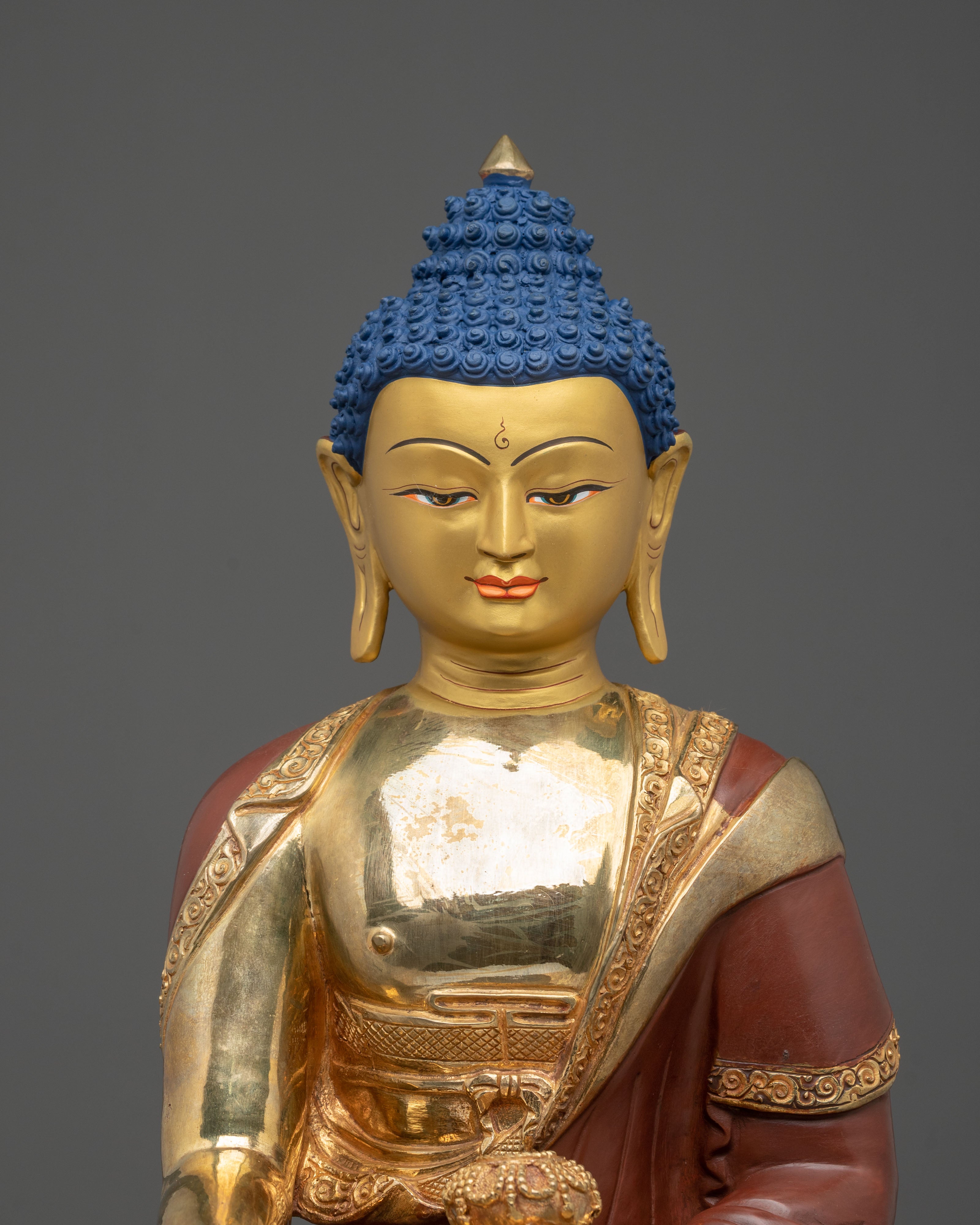 Buddha Dharma Sangha: Oxidized Copper Buddha Statue Set