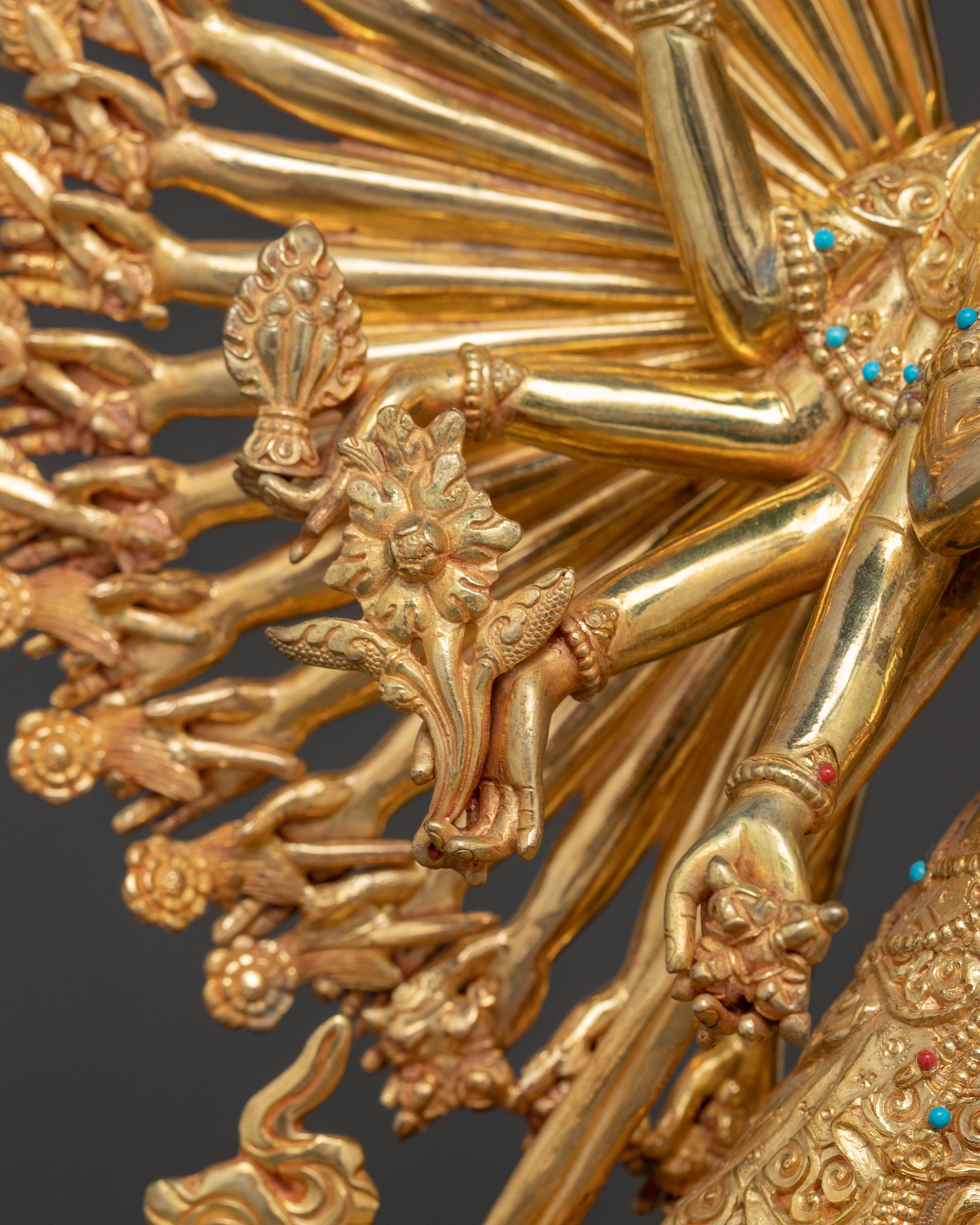 Handmade 24k Gold Glided 1000 Armed Dukar Statue