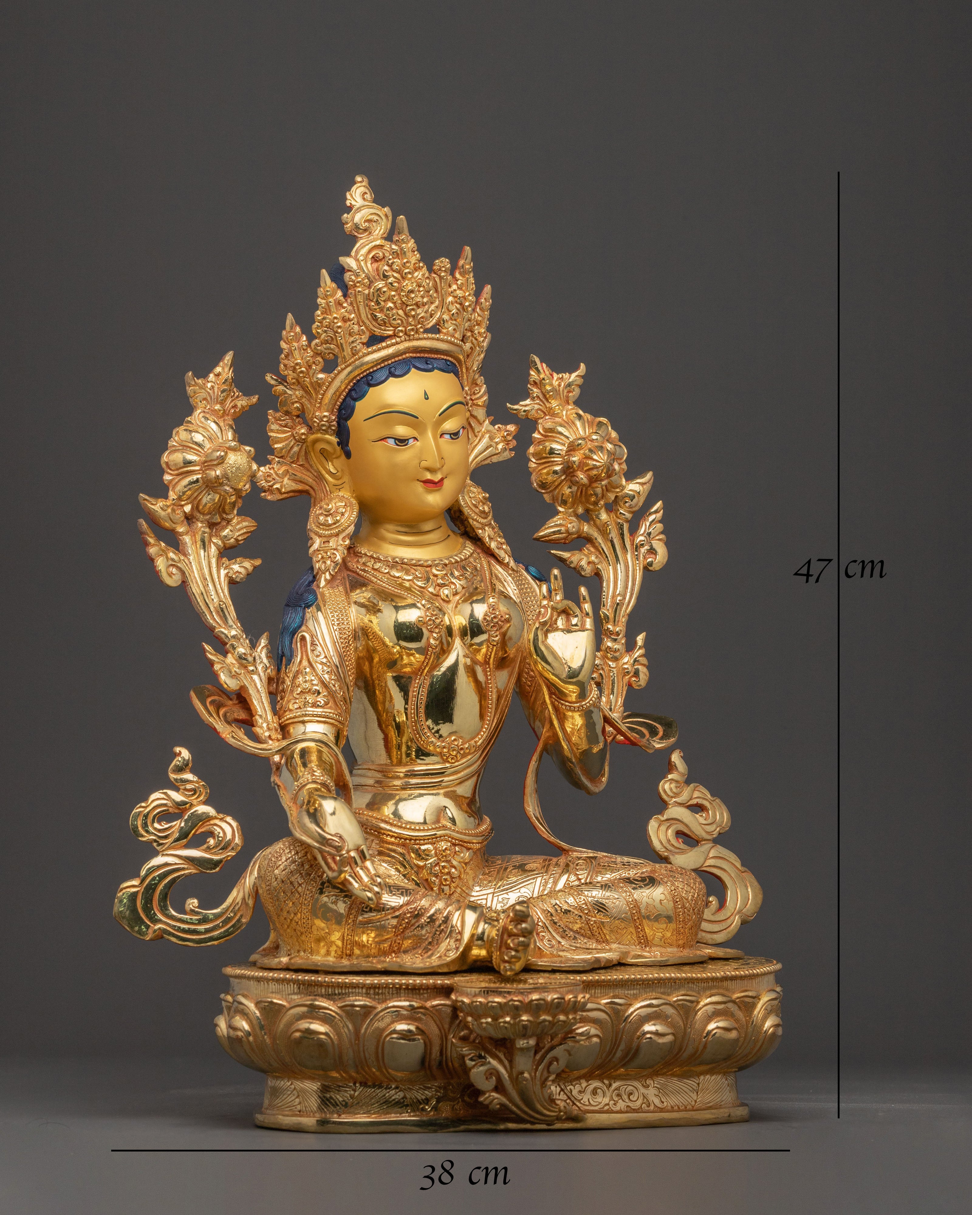 Tibetan Green Tara Blessing Statue — Gilded Copper Masterpiece