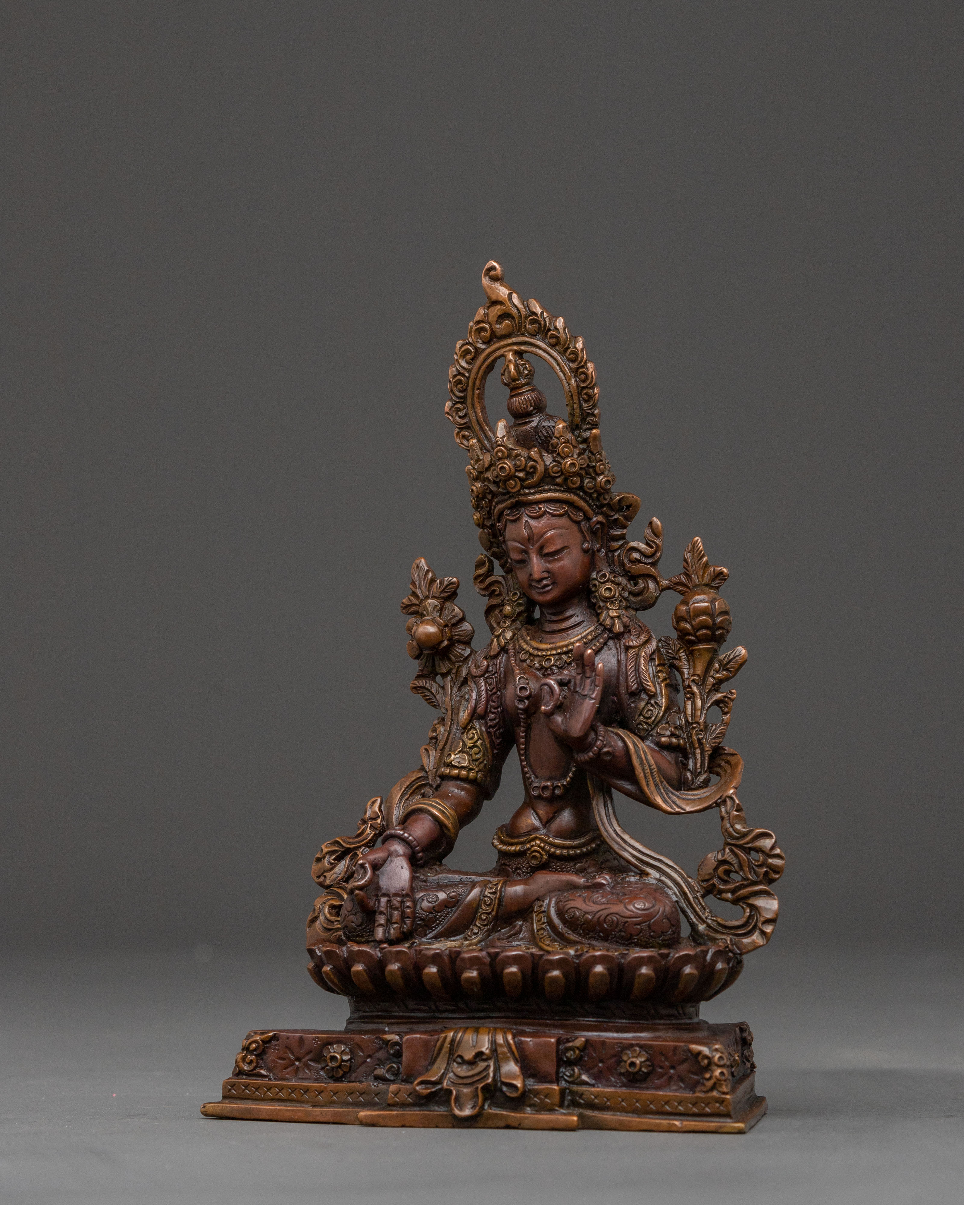 White Tara Compassion Goddess Statue - Oxidized Copper Sculpture