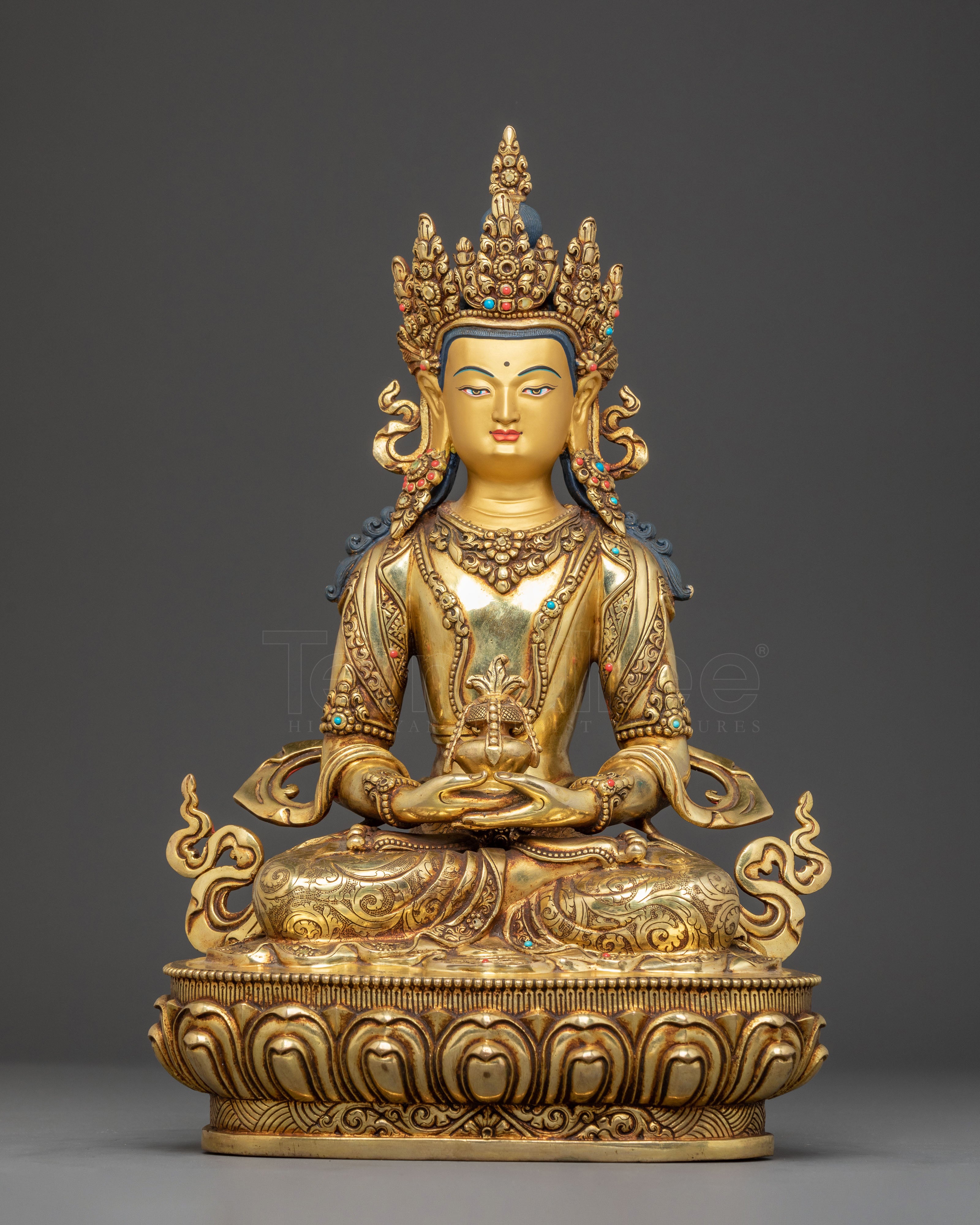 Golden Amitayus Handcrafted Statue | Tibetan Longevity Deity