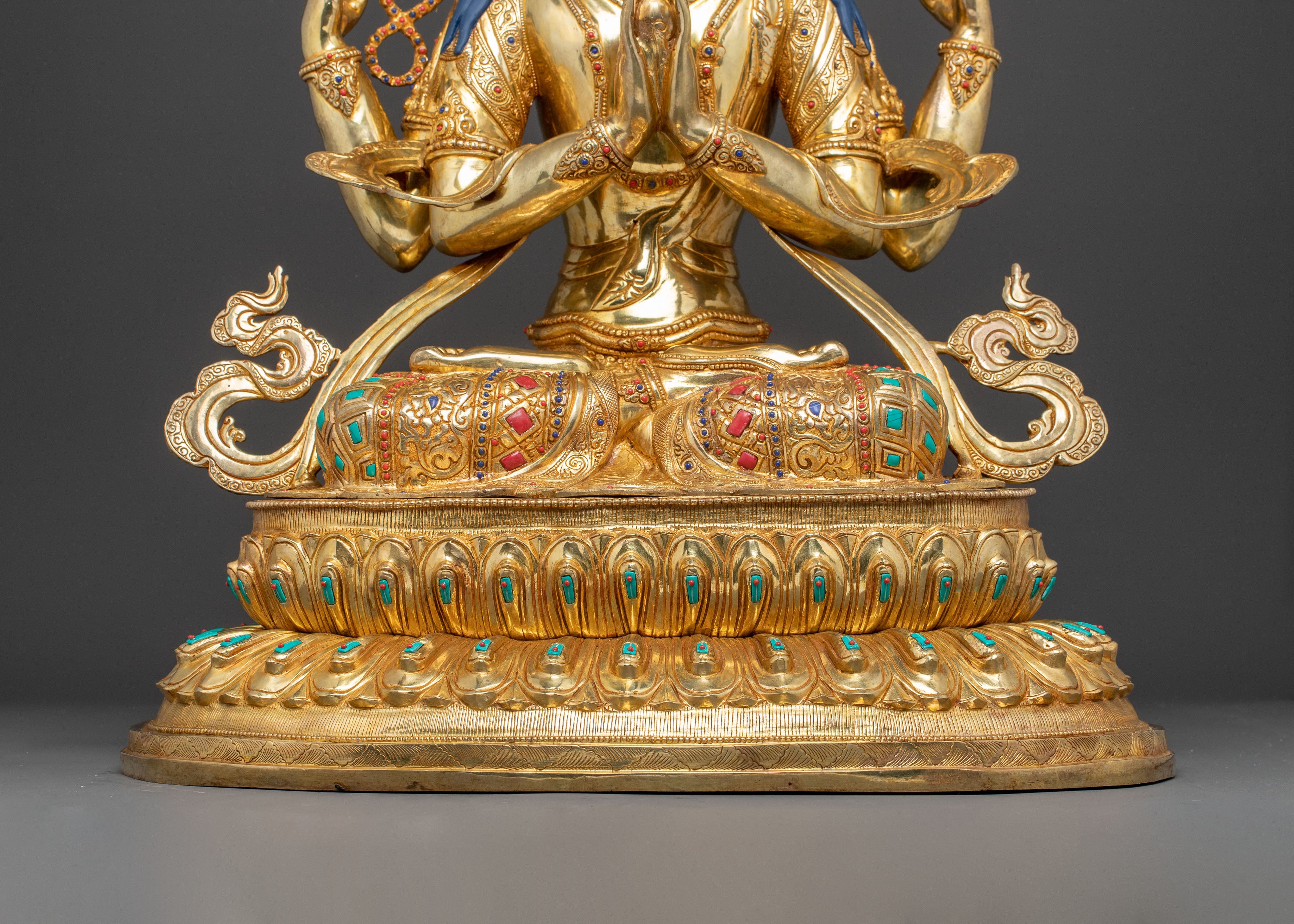 Handmade Golden Statue of Chenrezig: Bodhisattva of Compassion