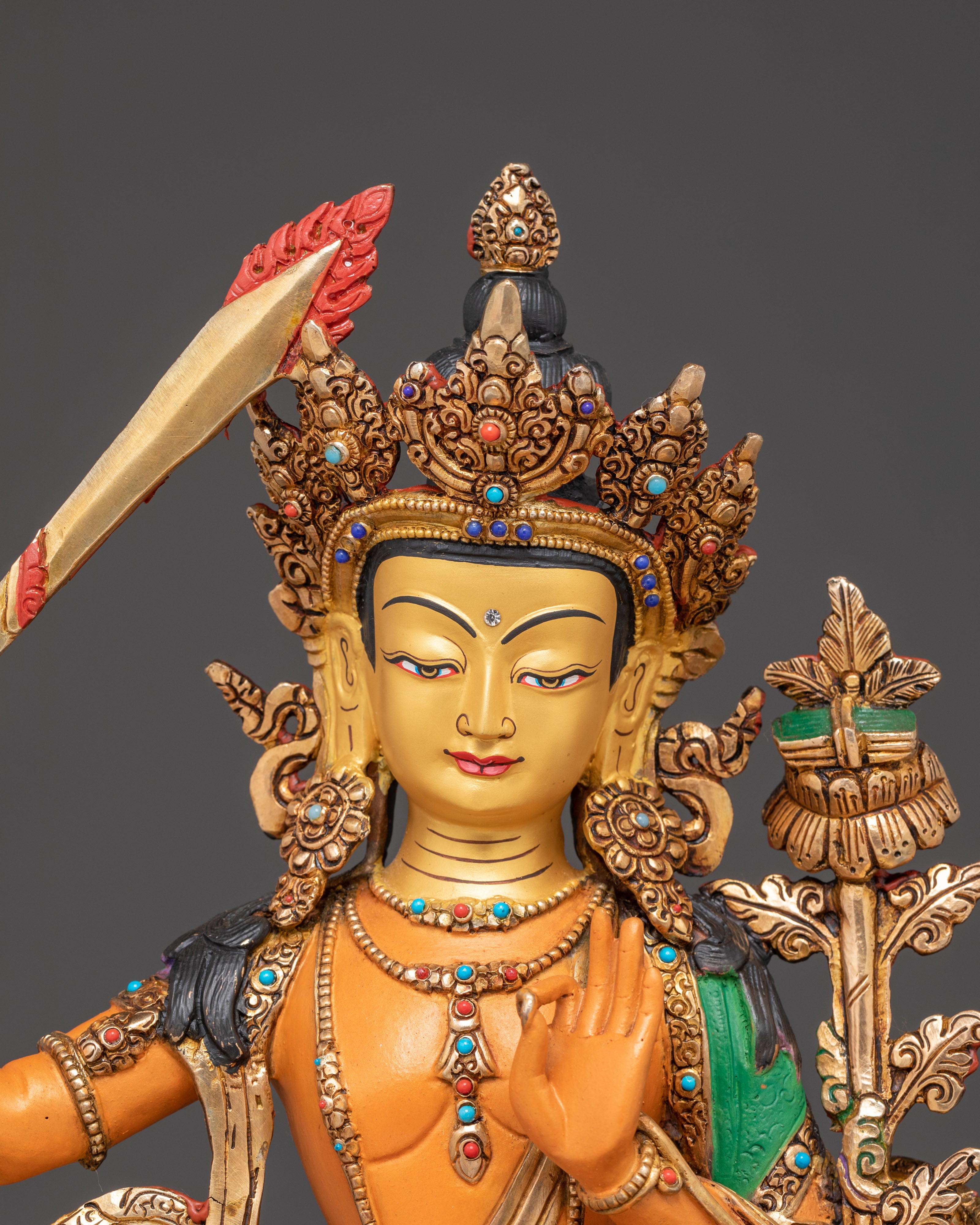 Spiritual Wisdom Deity Manjushri Statue on Throne | Handmade in Nepal