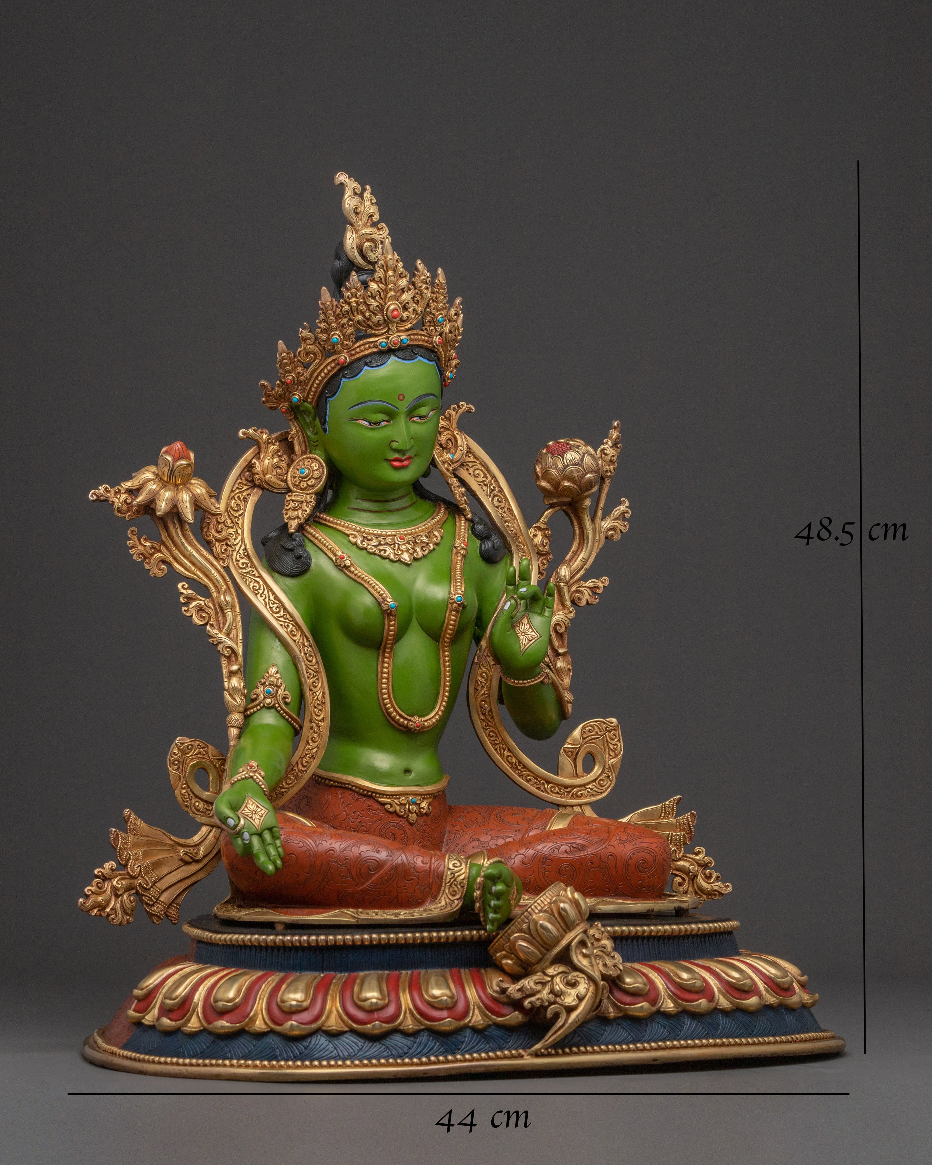 19 Inch Green Tara Statue: Gold Electroplated