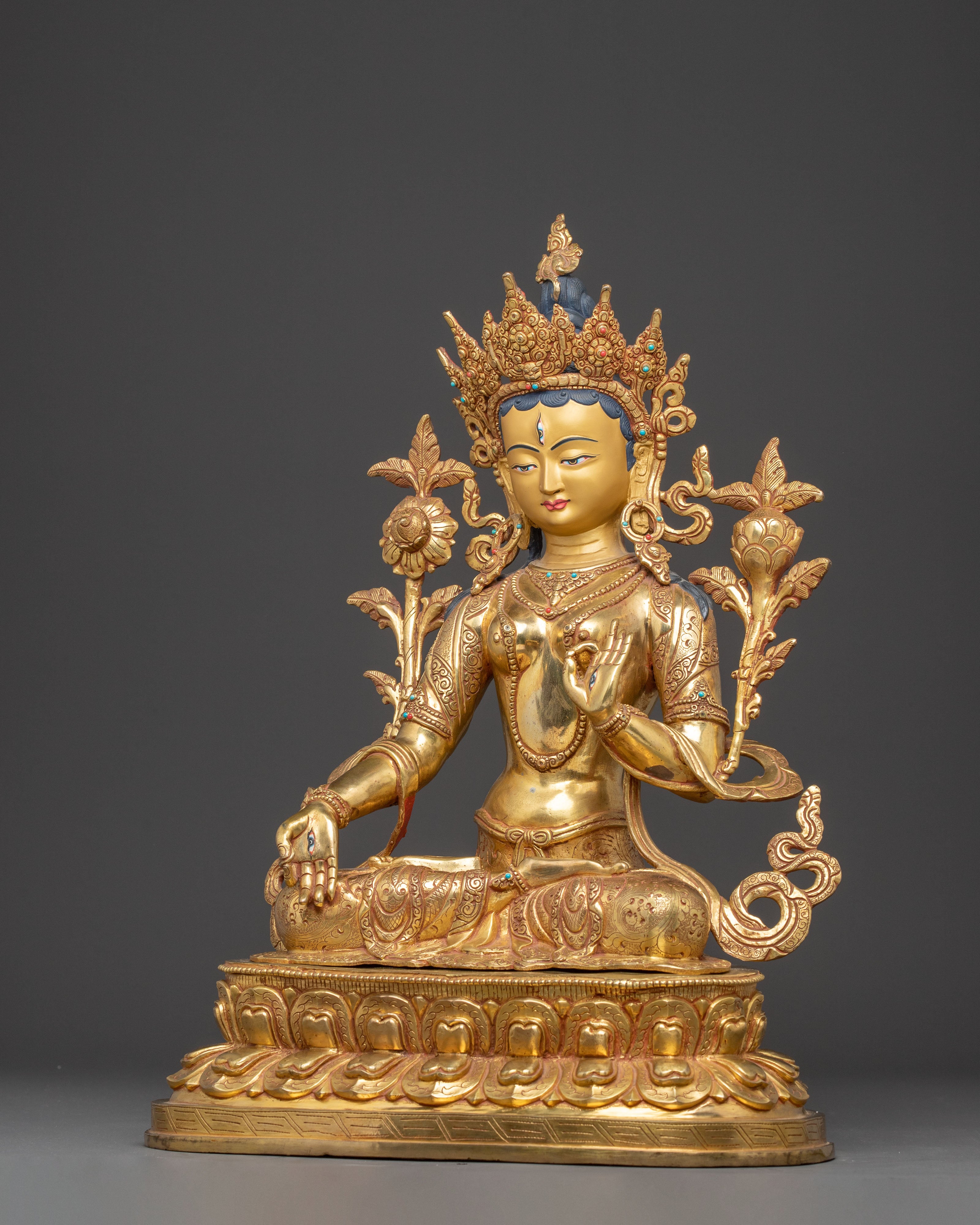 White Tara Golden Handmade Statue | Compassion and Longevity Goddess
