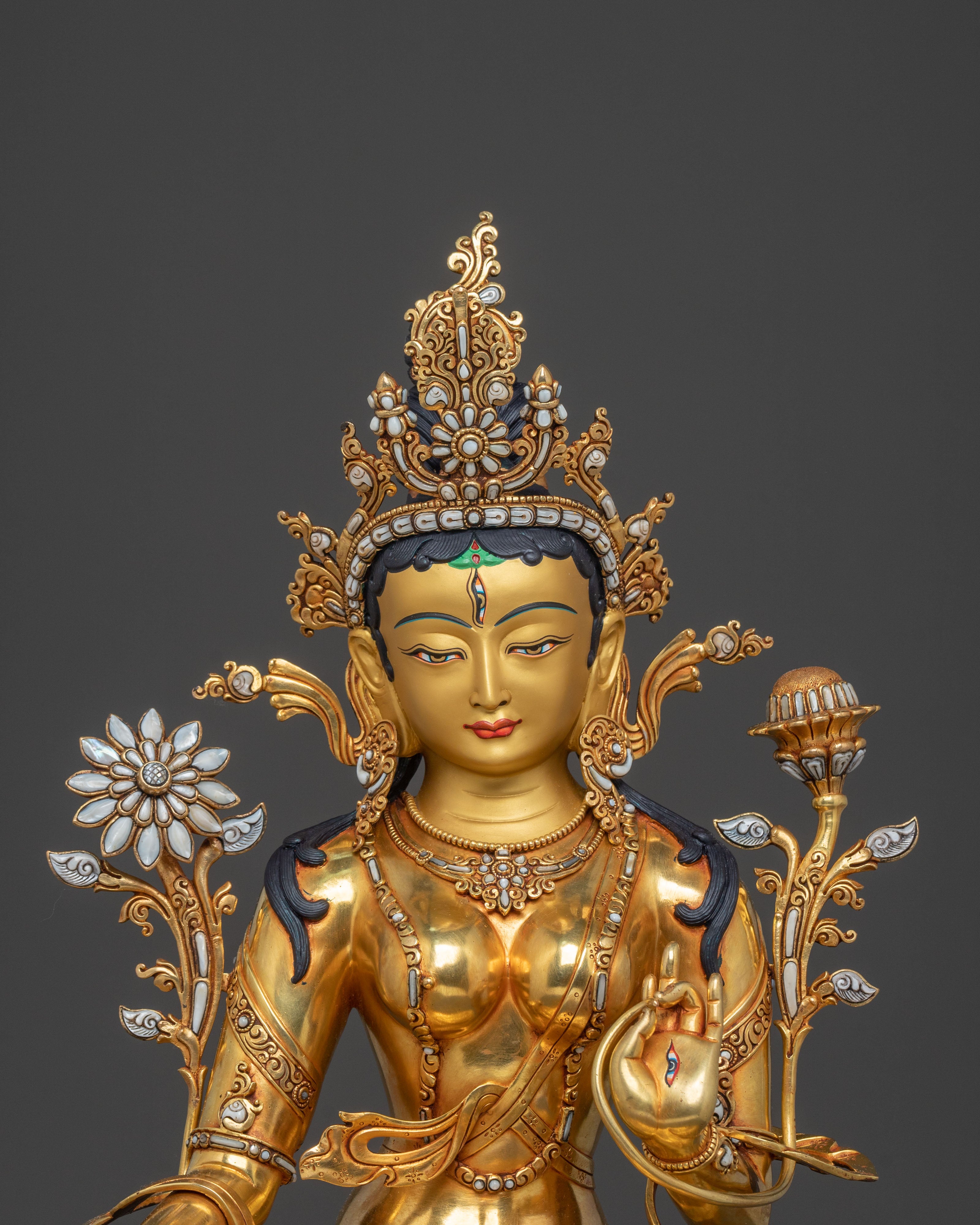 White Tara Healing Figure - 24K Gold Gilded Masterpiece