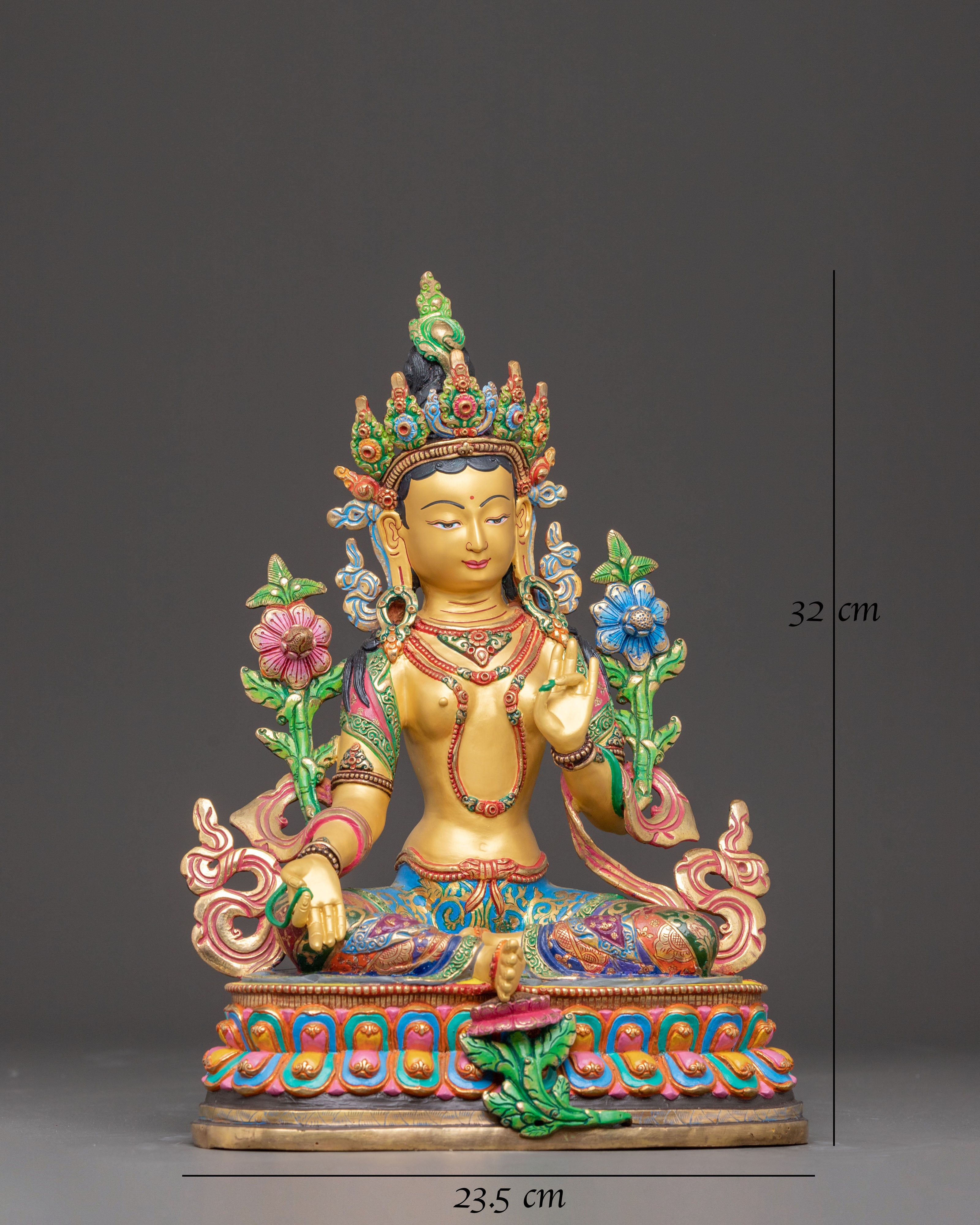 Vibrant Mother Green Tara Statue 