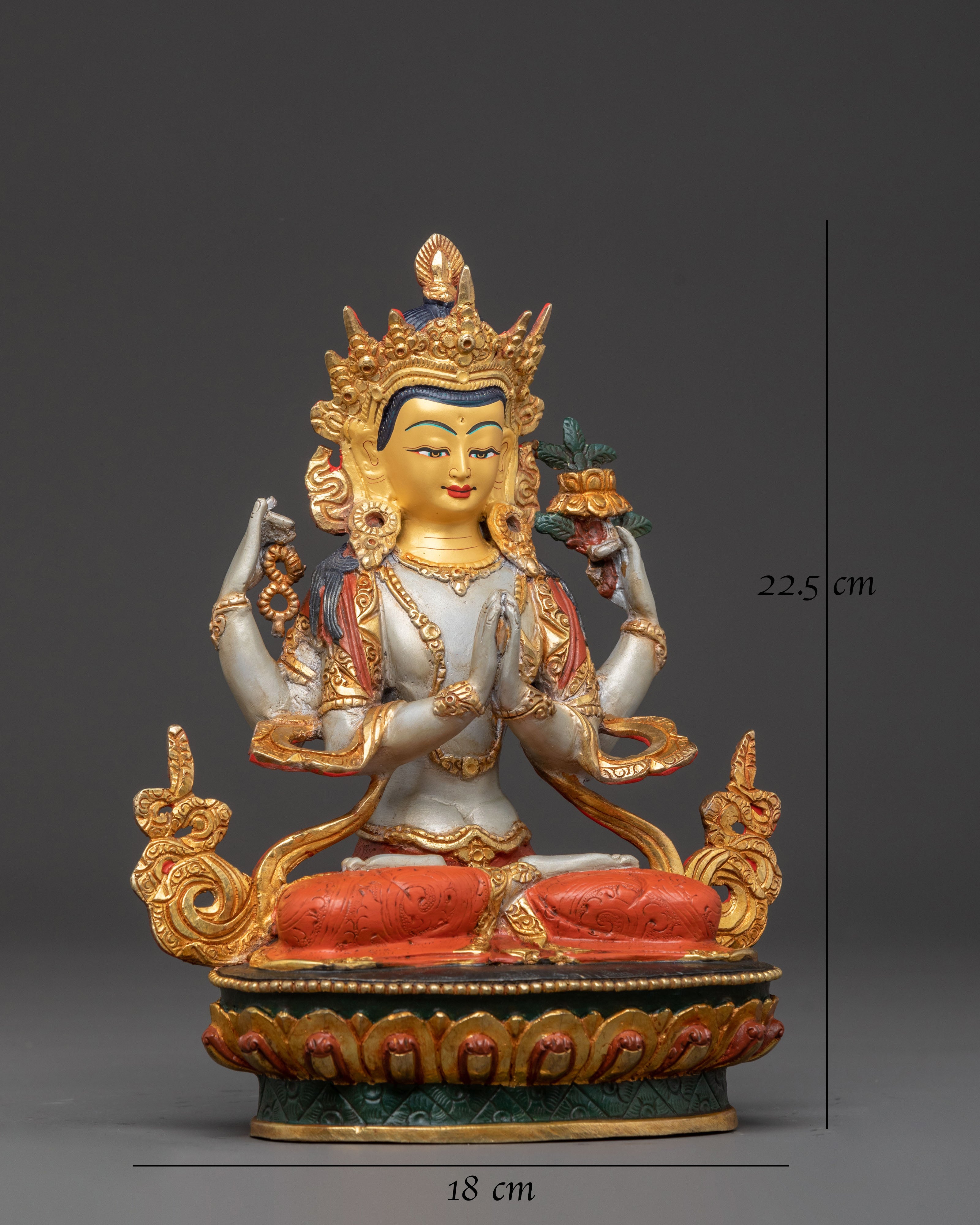 Handcrafted 24K Gold Gilded Chenrezig Statue | Serene Copper Art
