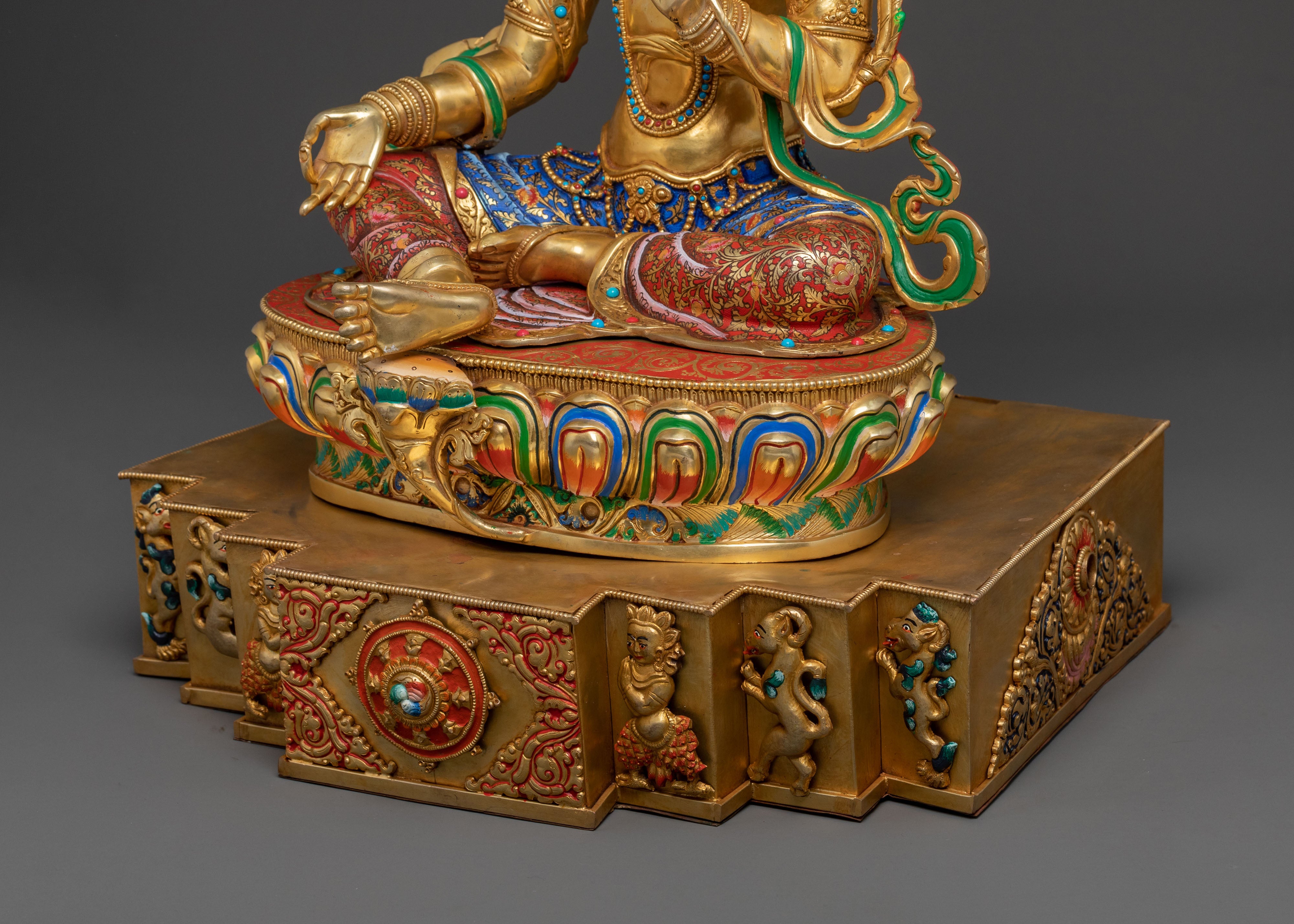 Green Tara Sculpture on Throne | Goddess of Compassion