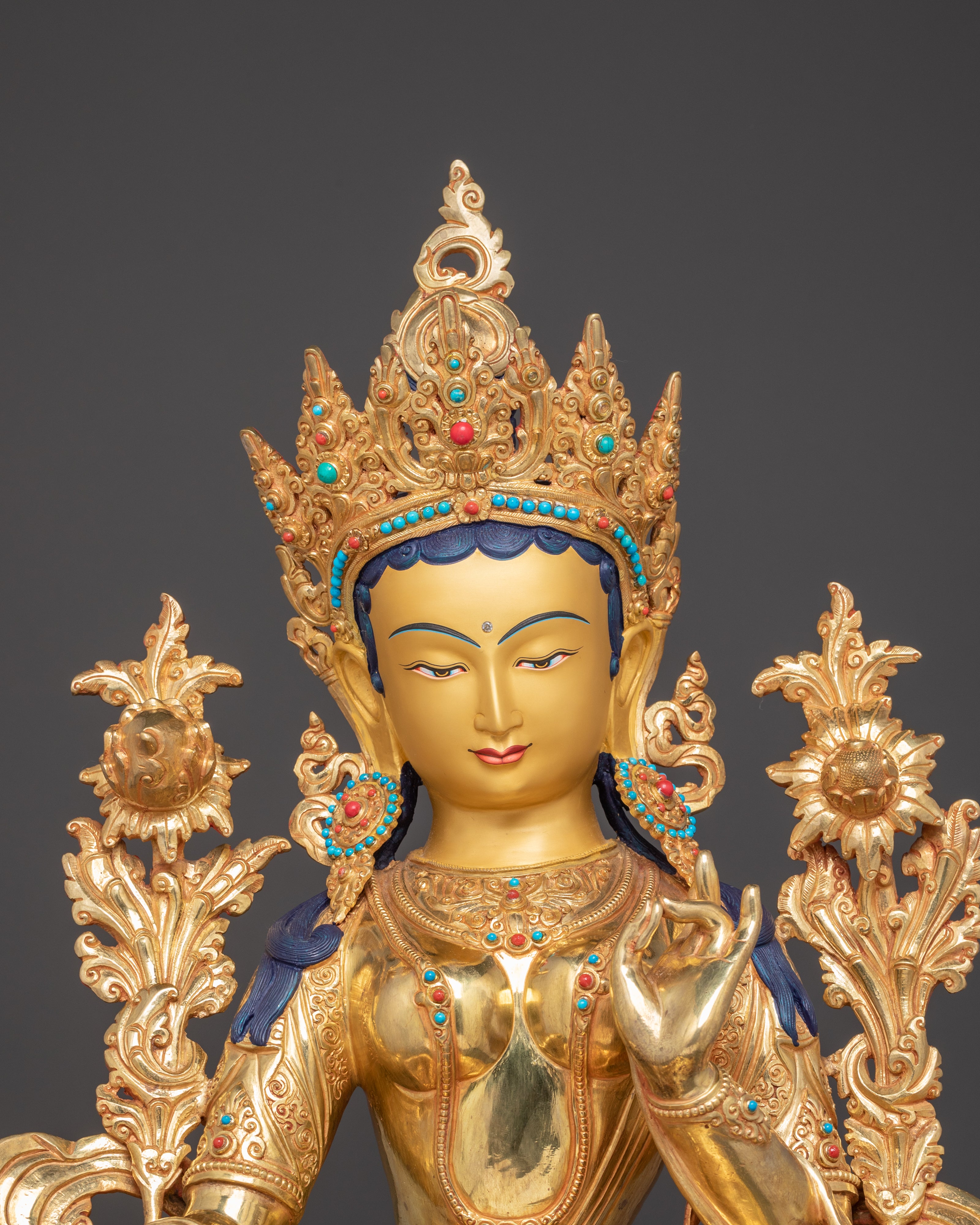 Handmade Tibetan Sacred Art of Green Tara for Altar | Goddess of Compassion