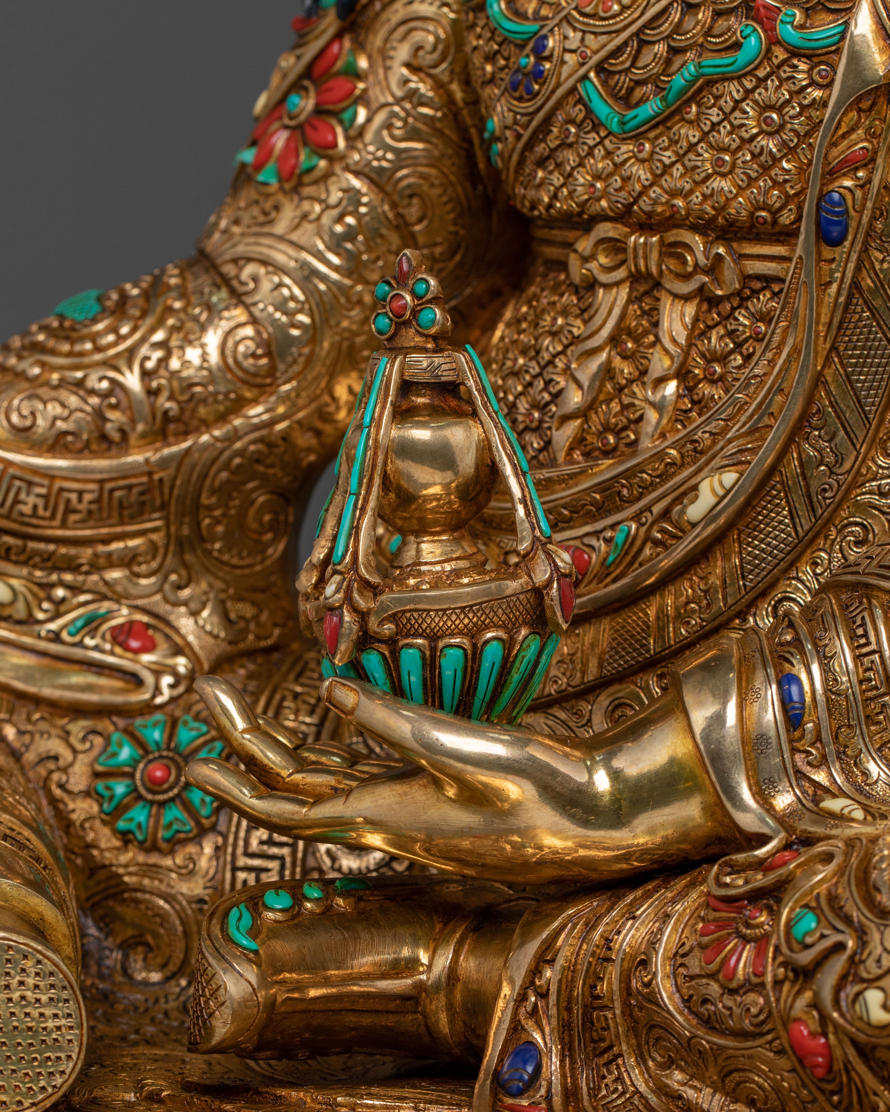 Exquisite 24K Gold Gilded Guru Rinpoche Statue of Spiritual Power