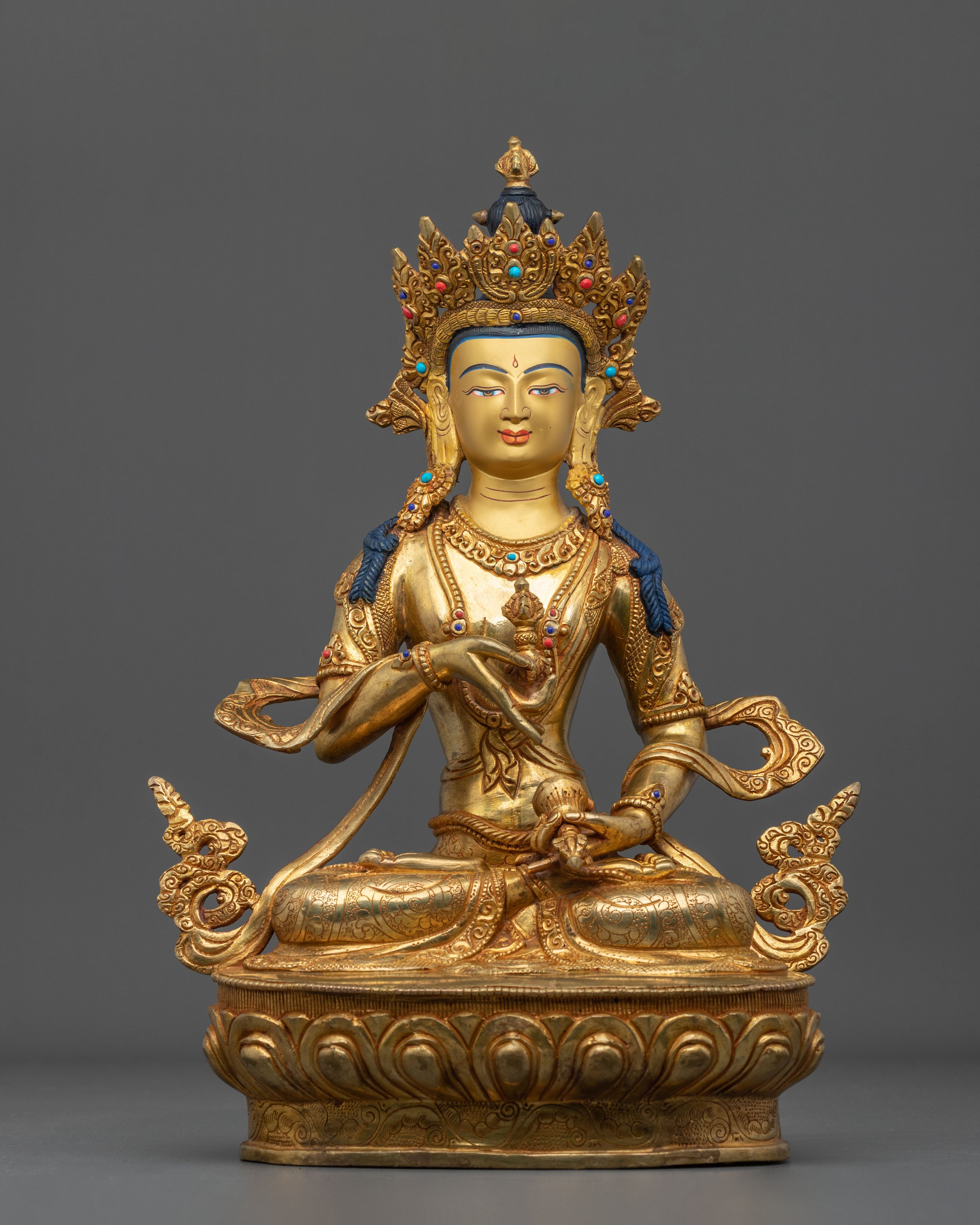 Vajrasattva Golden Statue Adorned with Gemstones