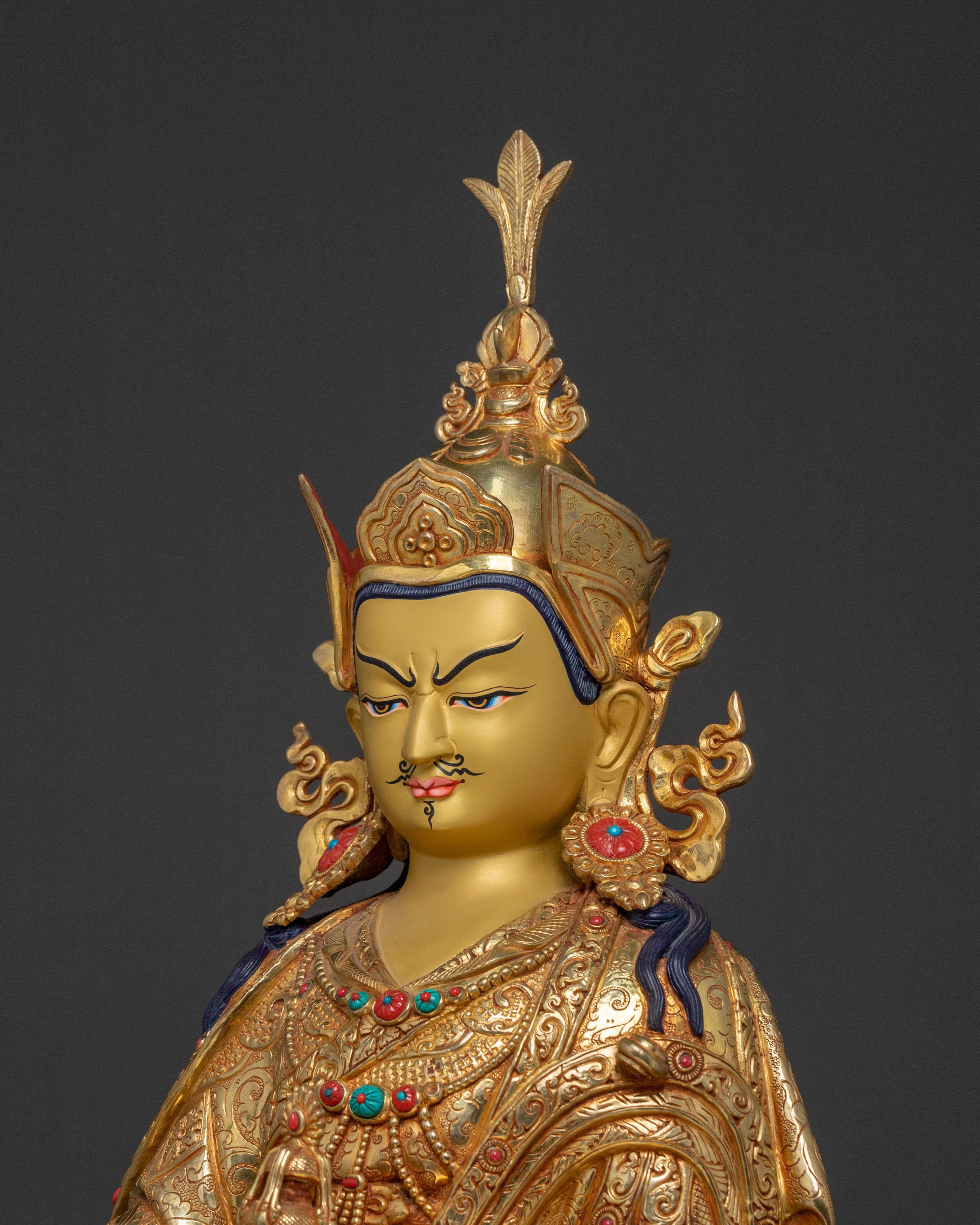 Guru Rinpoche Sacred Statue on Throne | Altar Decor Sculpture