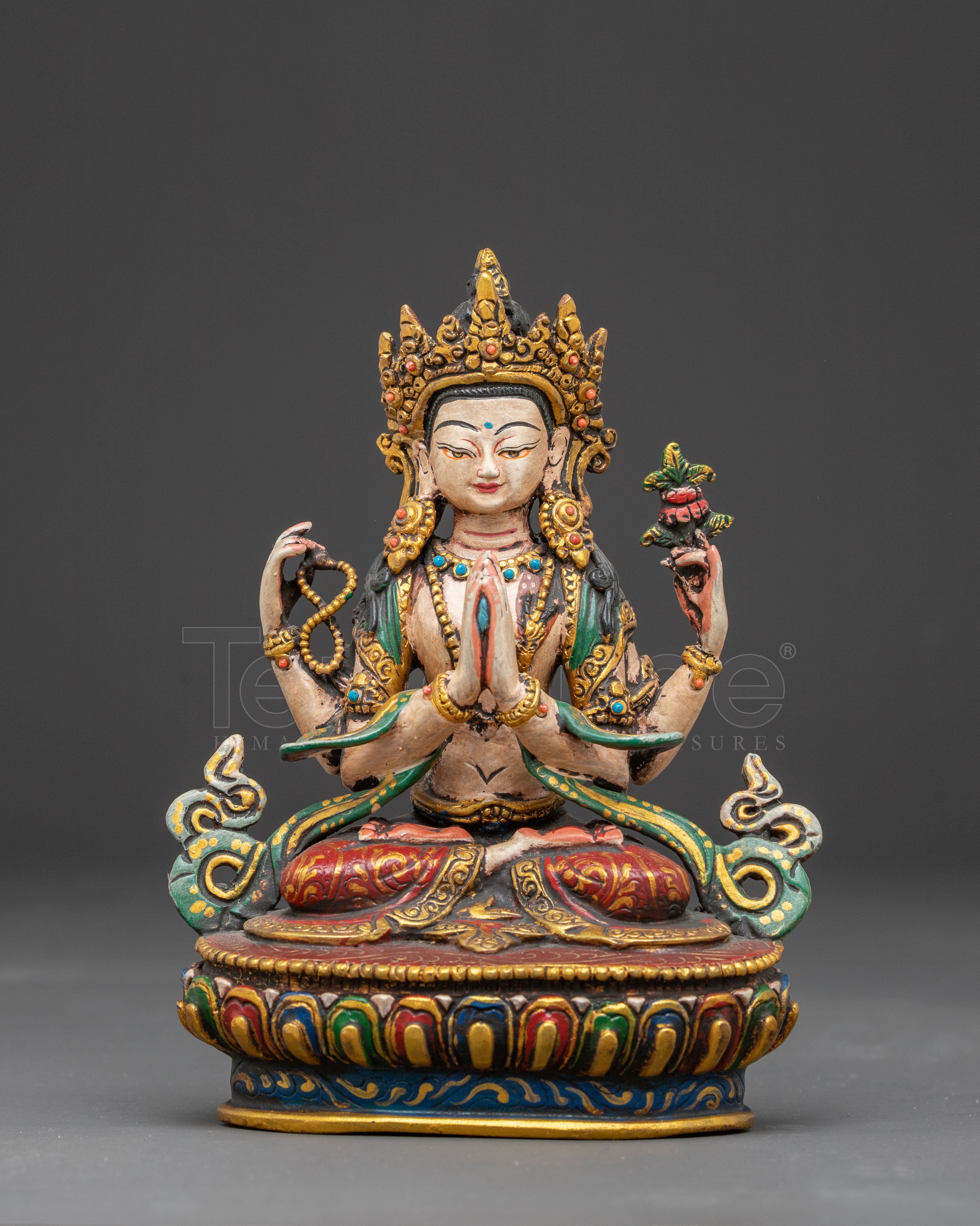 Handcrafted Copper Art of Four-Armed Chenrezig | Avalokiteshvara Statue