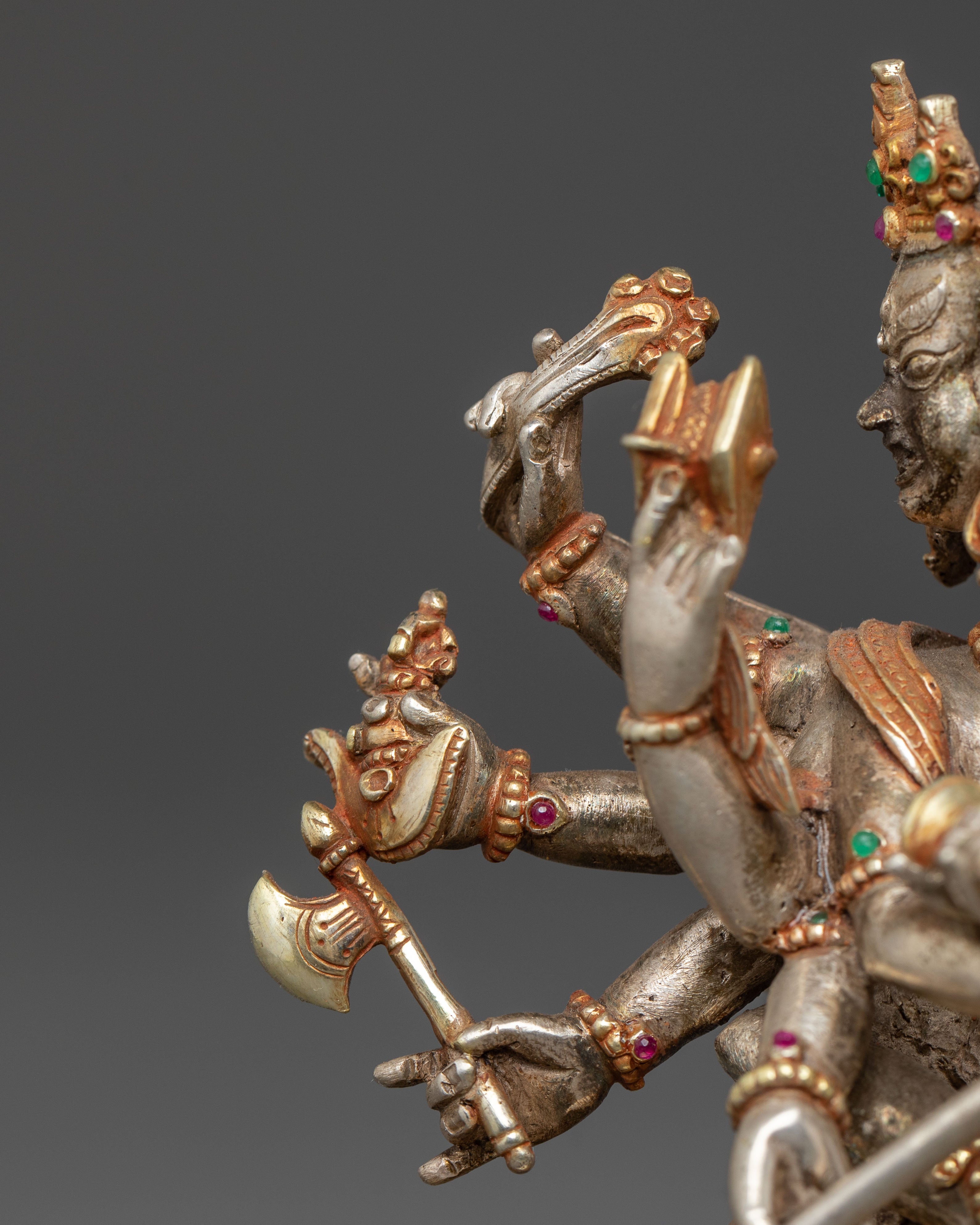 Kalachakra Statue for Tantra: Silver & Gemstone Art
