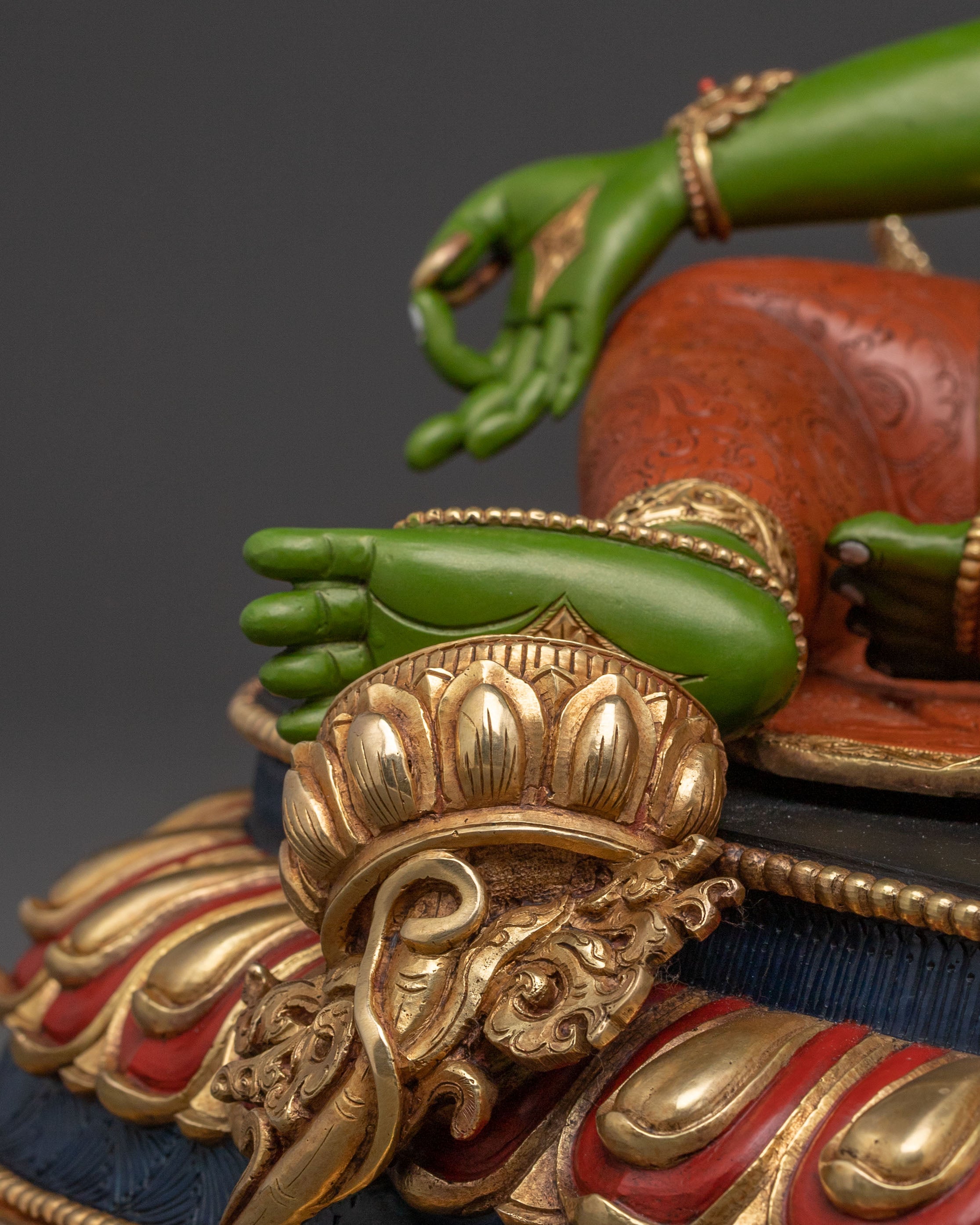 19 Inch Green Tara Statue: Gold Electroplated