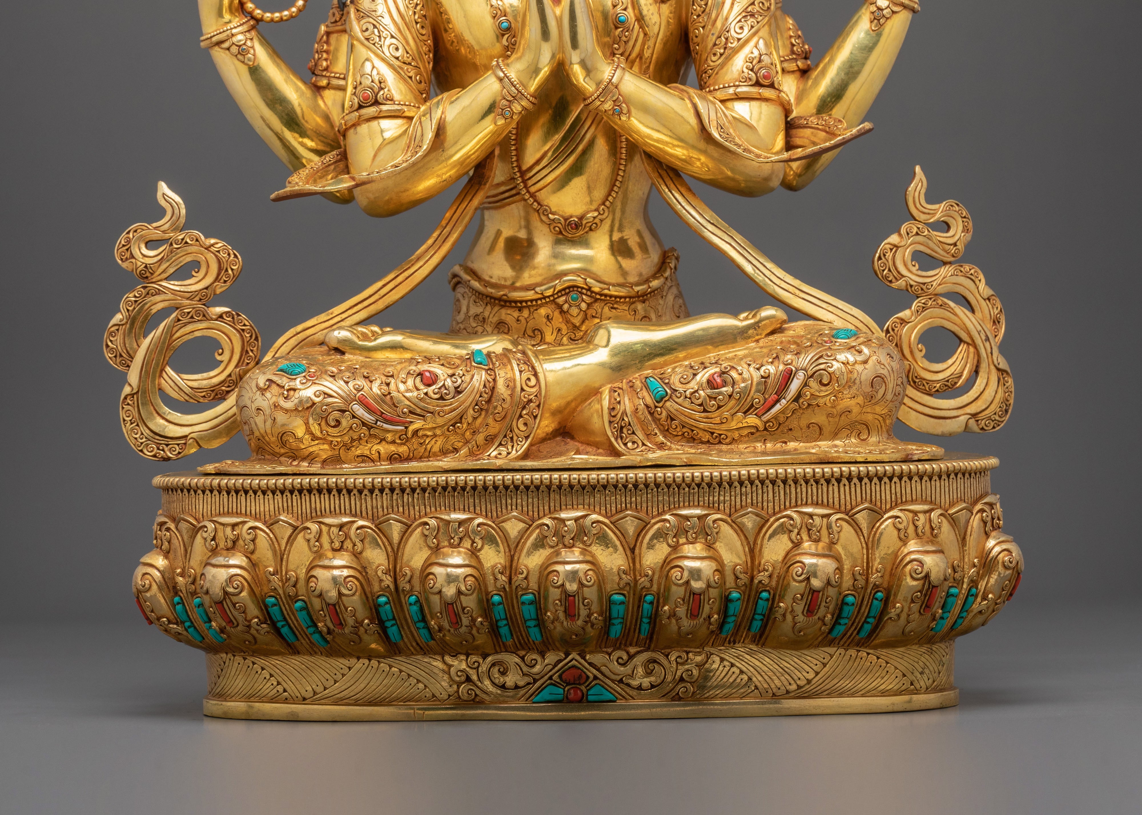 Four-Armed Chenrezig Statue | Exquisite 24K Gold Gilded Sculpture