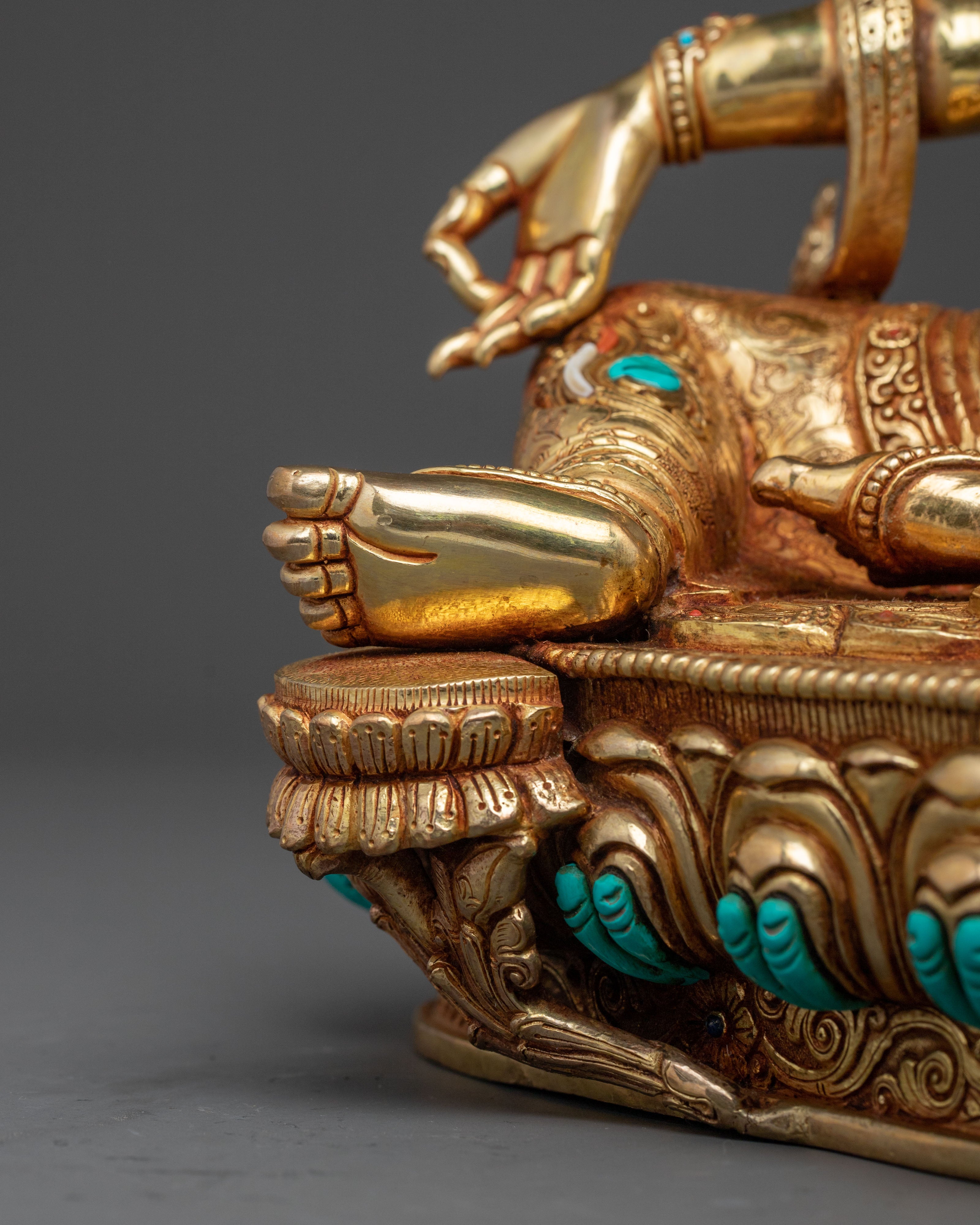 Handcrafted Green Tara Spiritual Statue | Exquisite 24K Gold Gilded