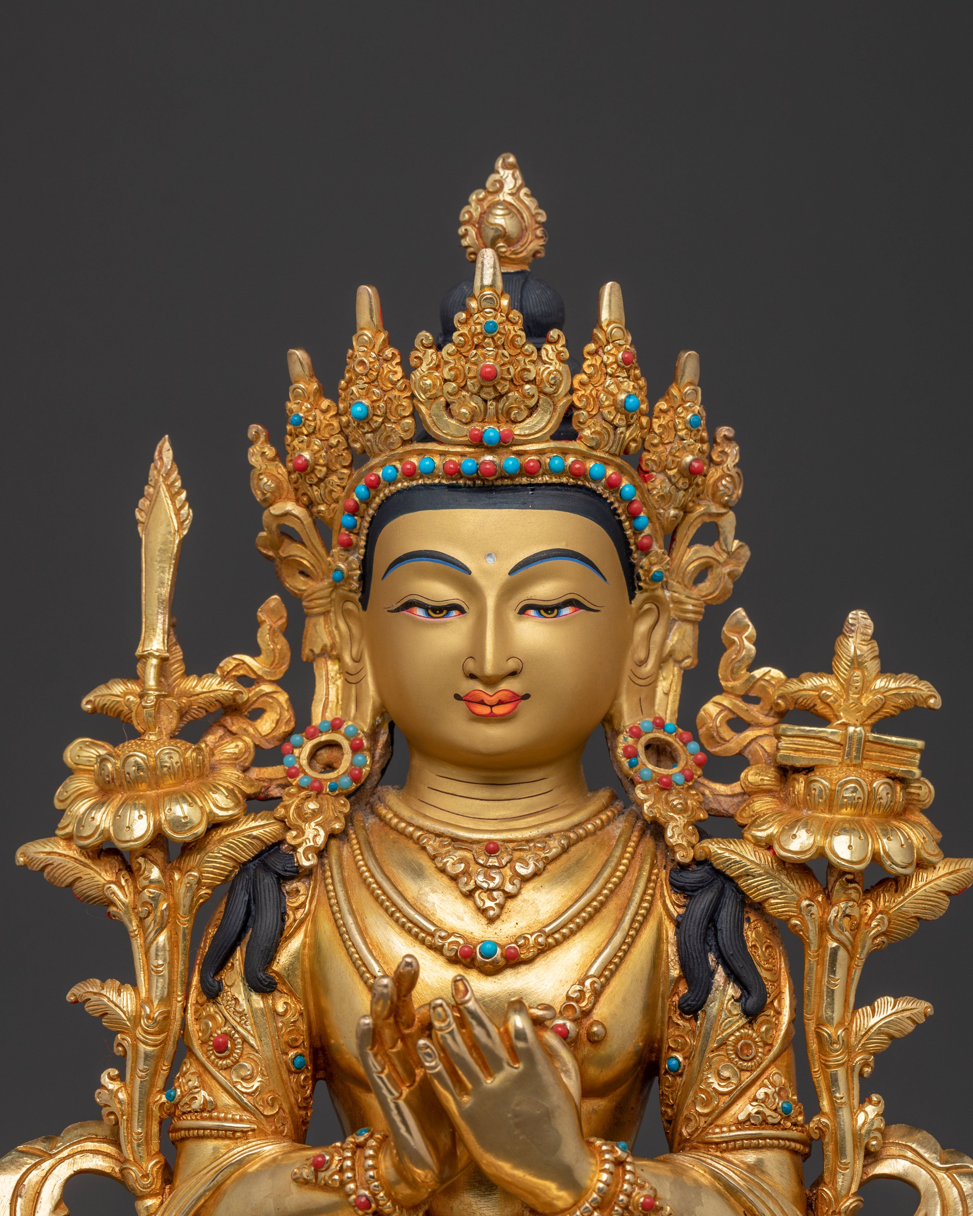 Bodhisattva Tikshna Manjushri Statue: Golden Handcrafted Sculpture