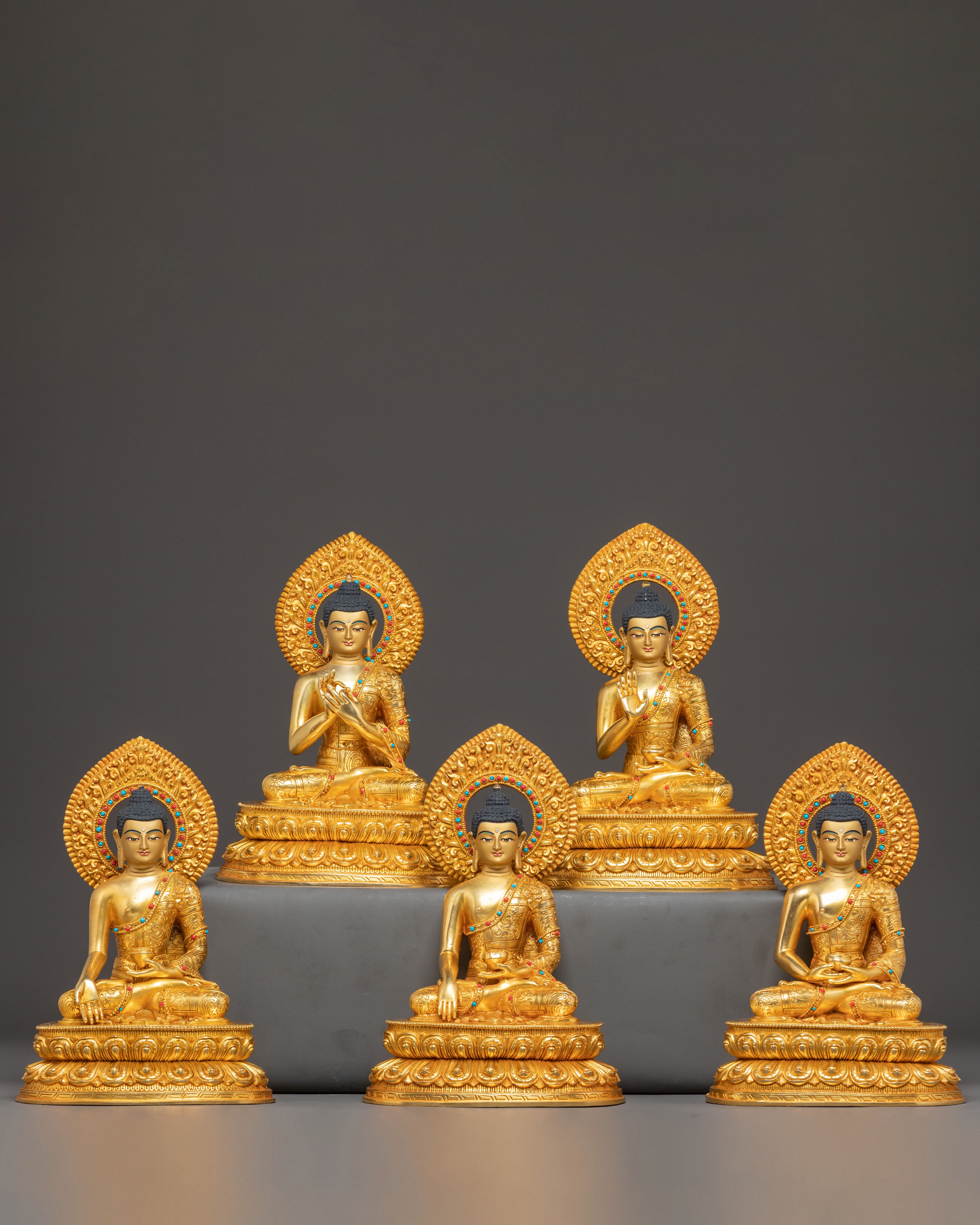Handcrafted Golden Statue Set of Five Dhyani Buddhas 